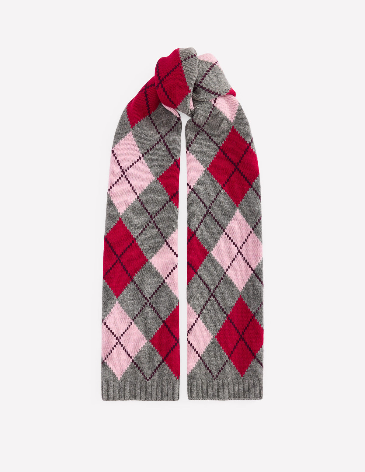 Knit Scarf-Charcoal, Red and Pink Argyle-1