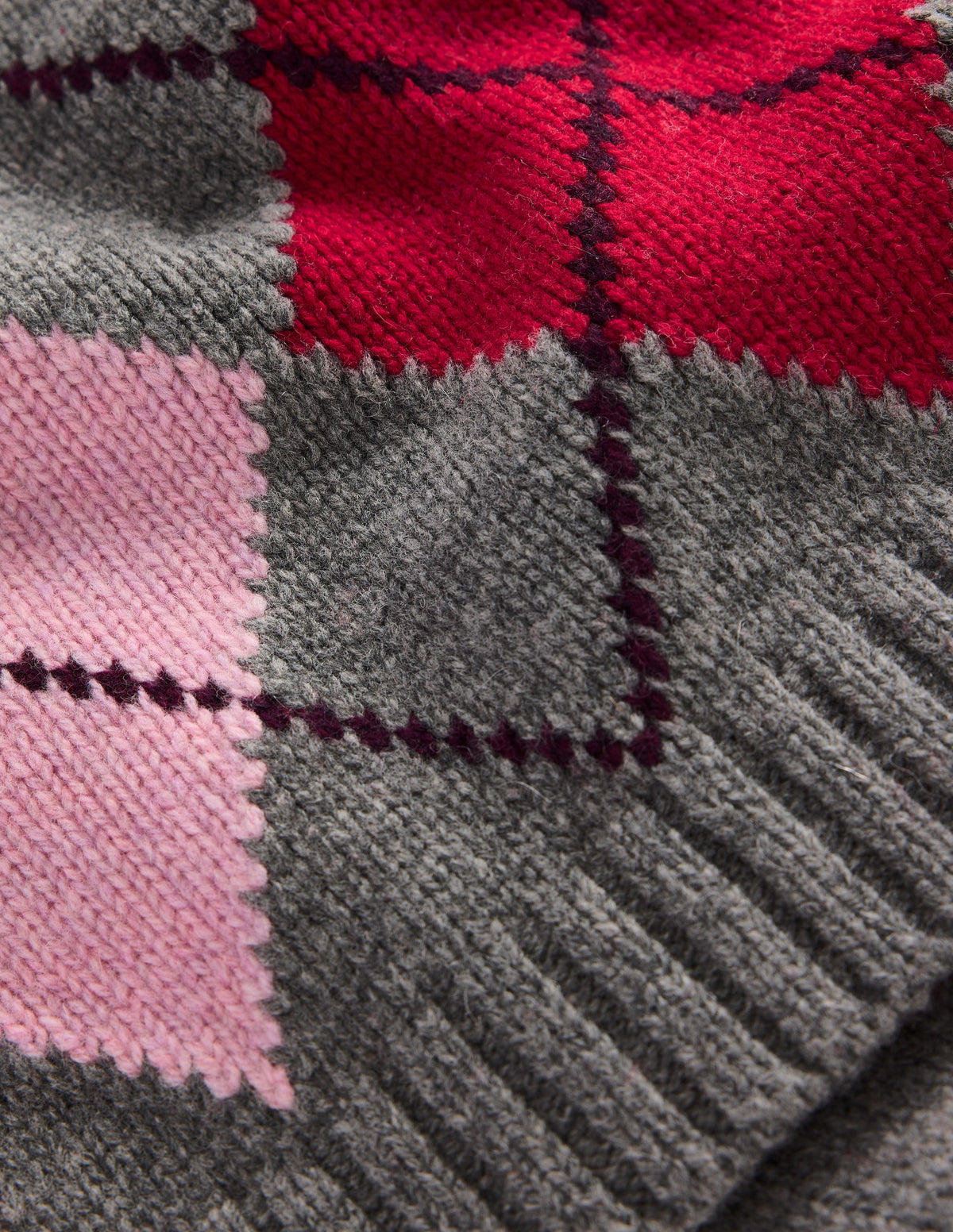 Knit Scarf-Charcoal, Red and Pink Argyle - Image 3
