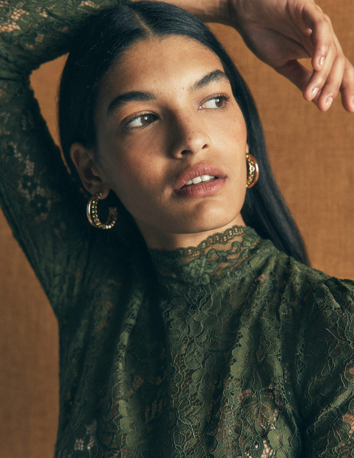 Large Jewel Hoops-Green