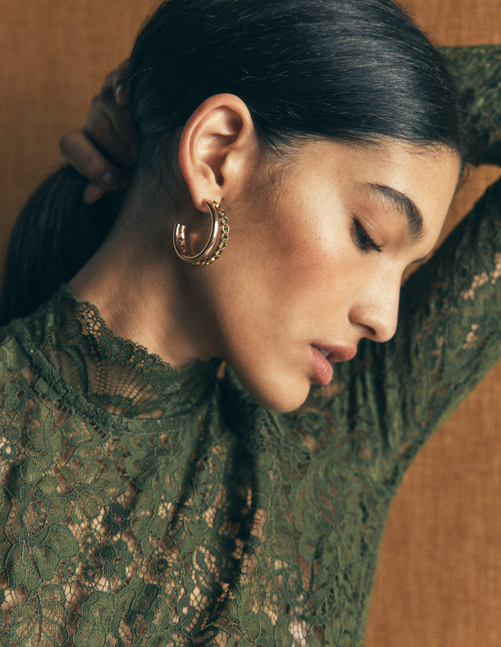 Large Jewel Hoops-Green