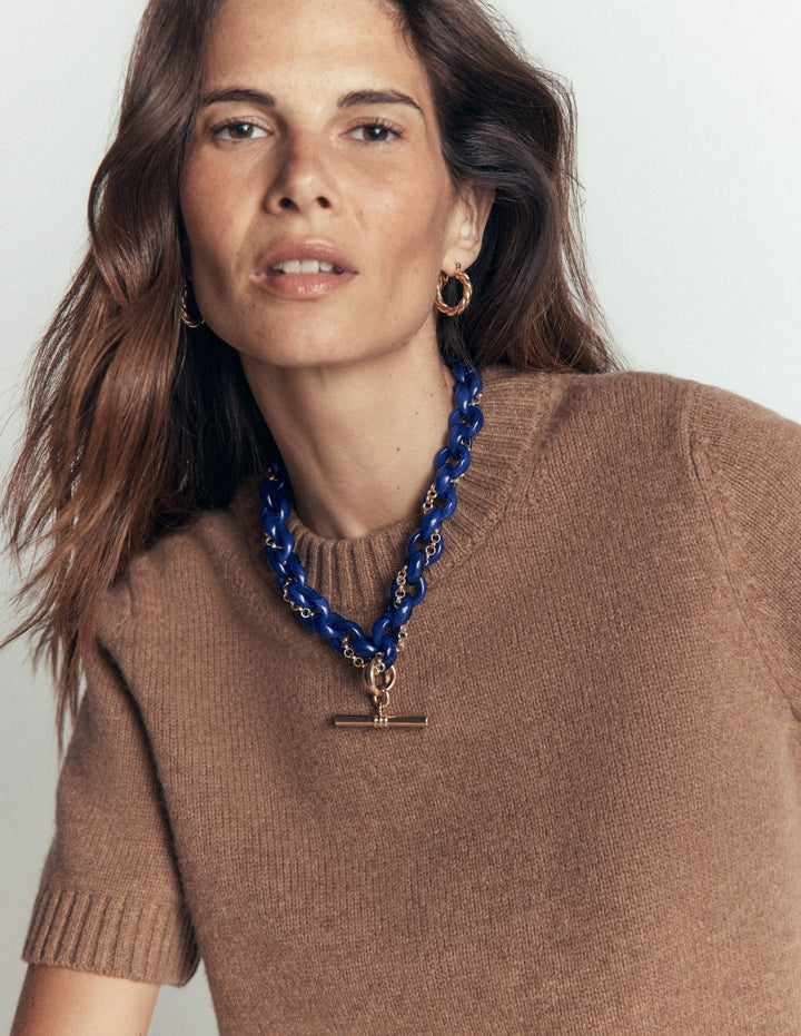 Resin T Bar Chain Necklace-Blue