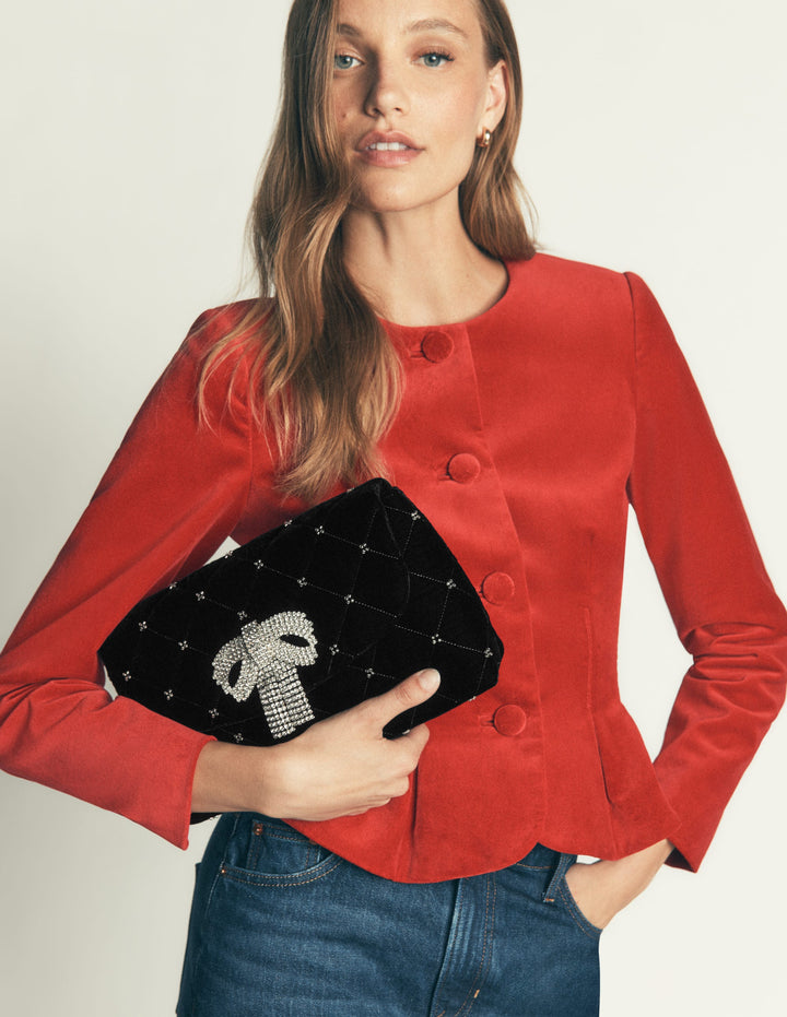 Velvet Embellished Bag-Black