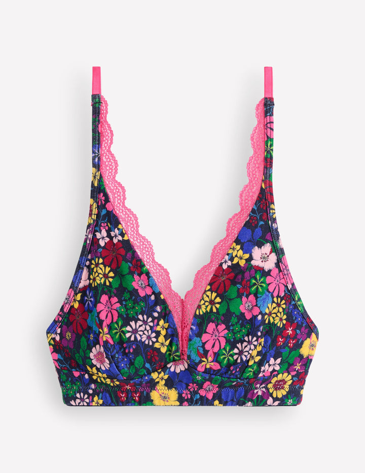 Stripe & Stare Lace Plunge Bra-Floral