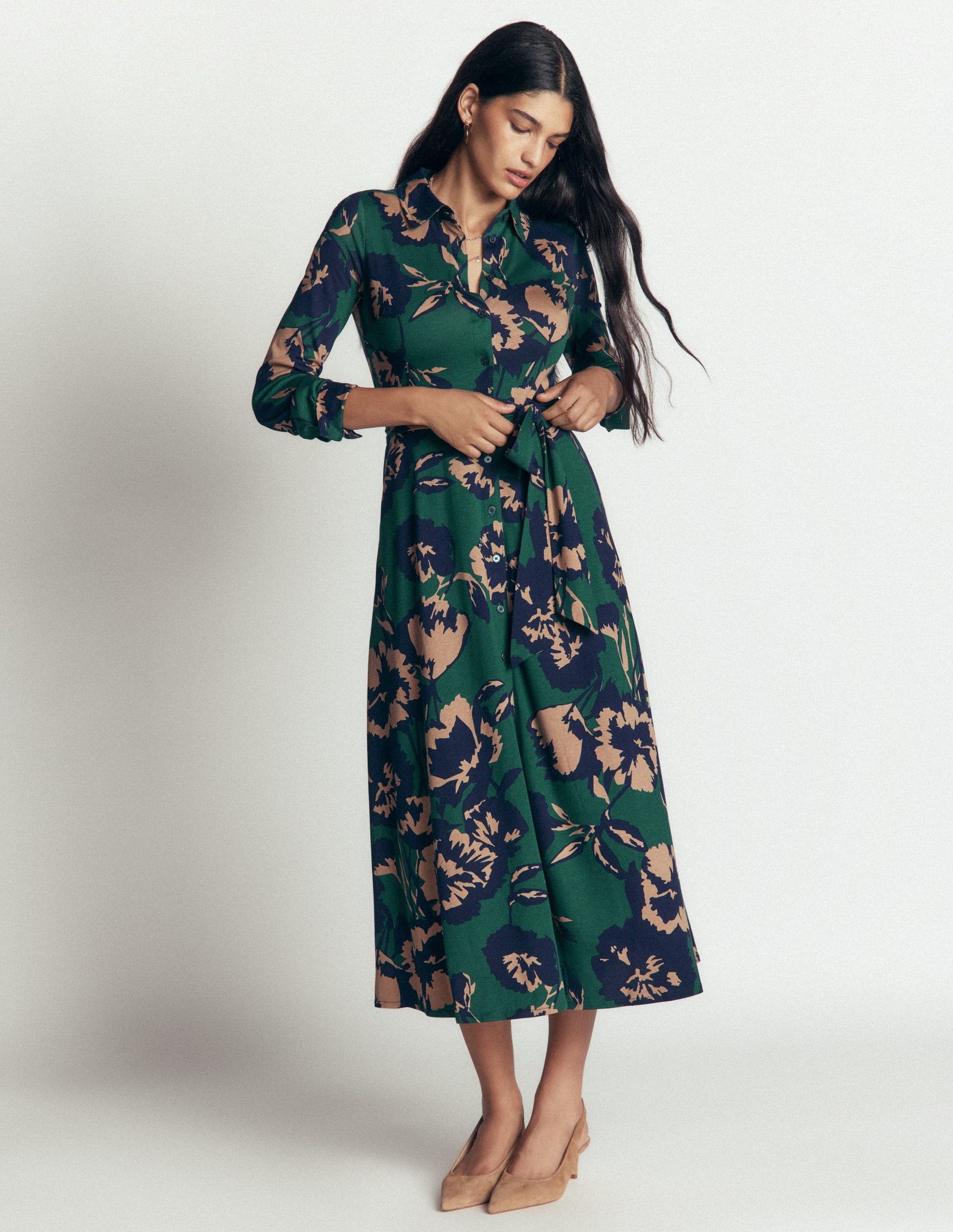 Marcia Jersey Shirt Dress-Sea Moss, Forest Breeze-4