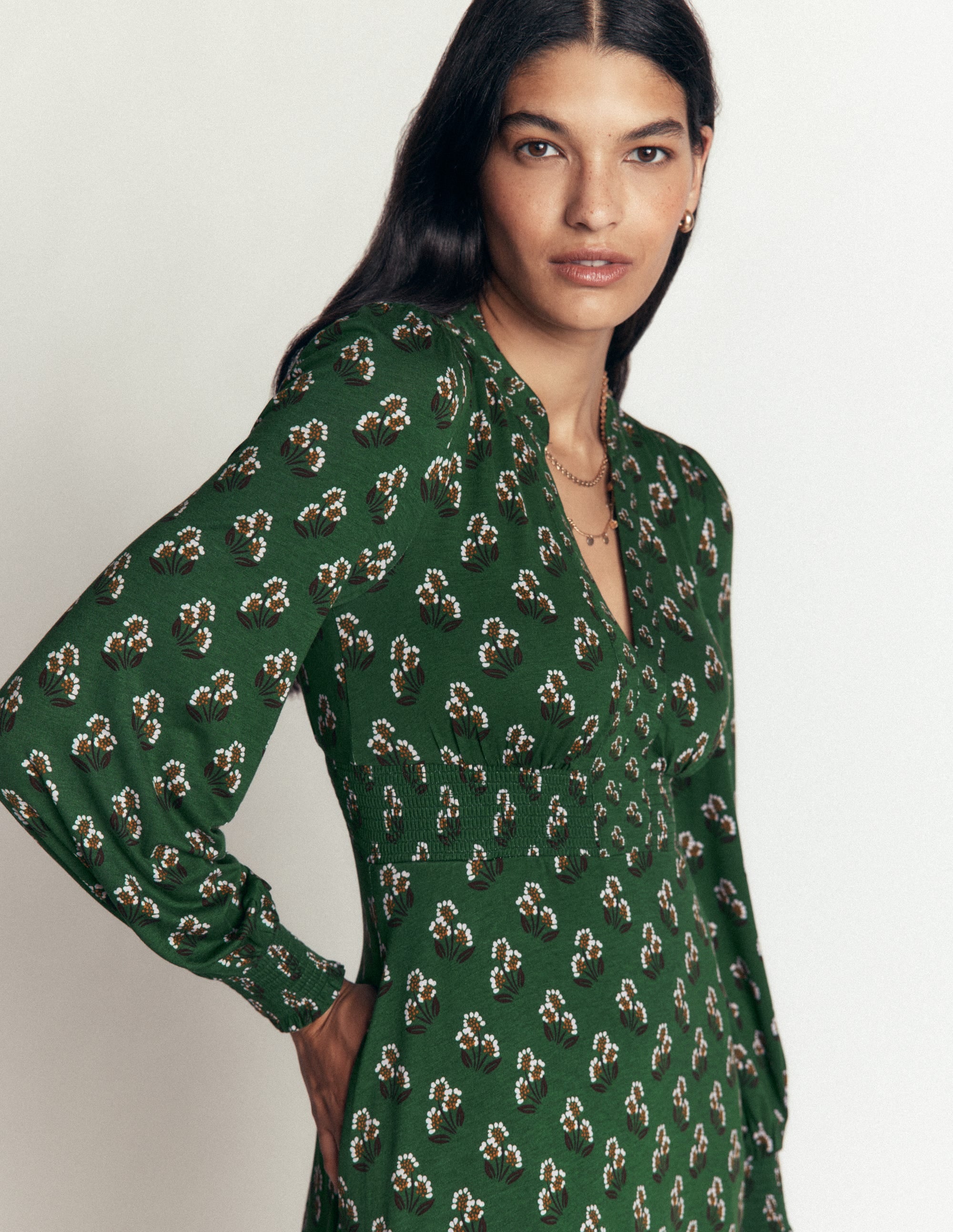 Georgia Jersey Midi Dress-Dark Green, Ditsy Carnation - Image 2