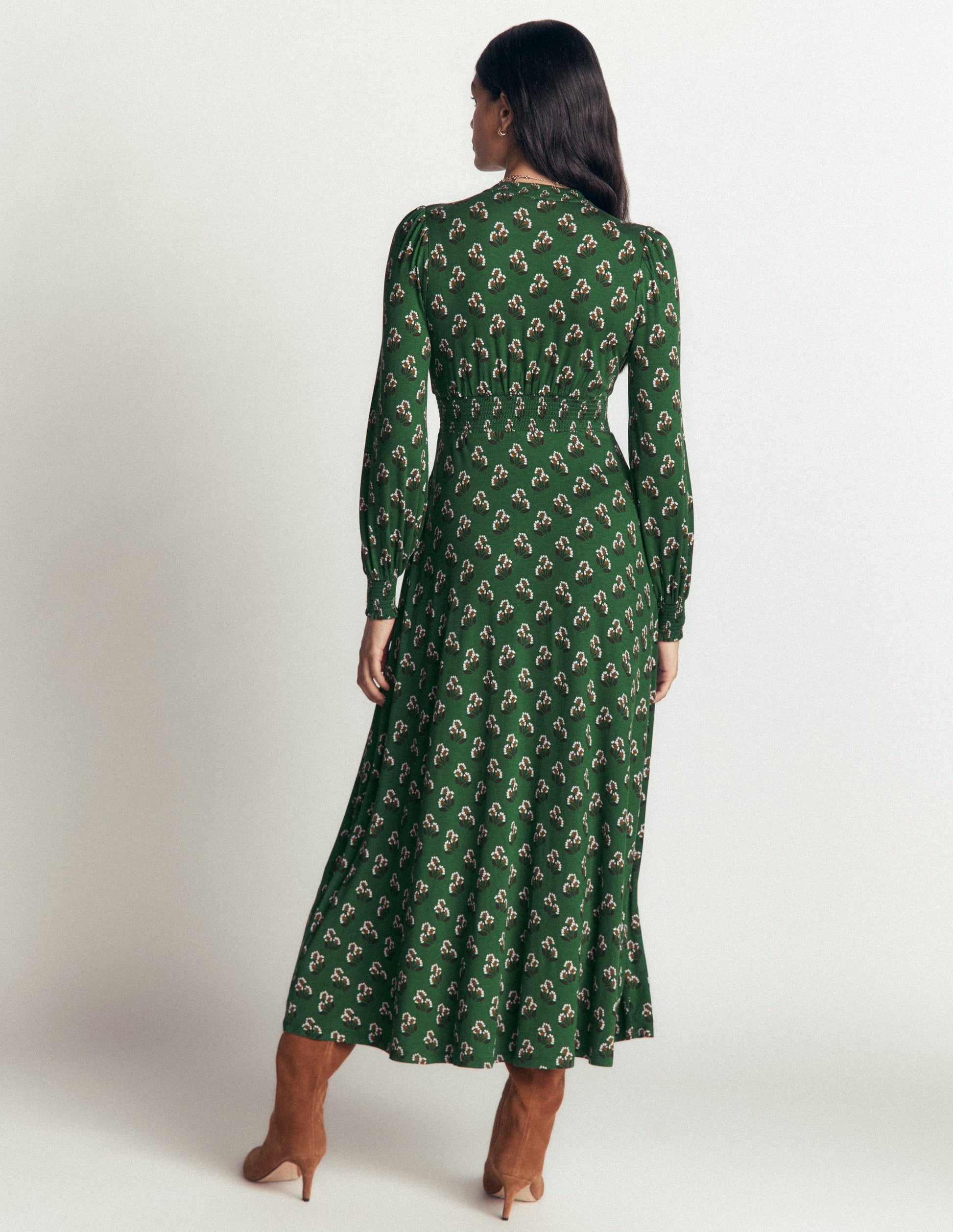 Georgia Jersey Midi Dress-Dark Green, Ditsy Carnation-3