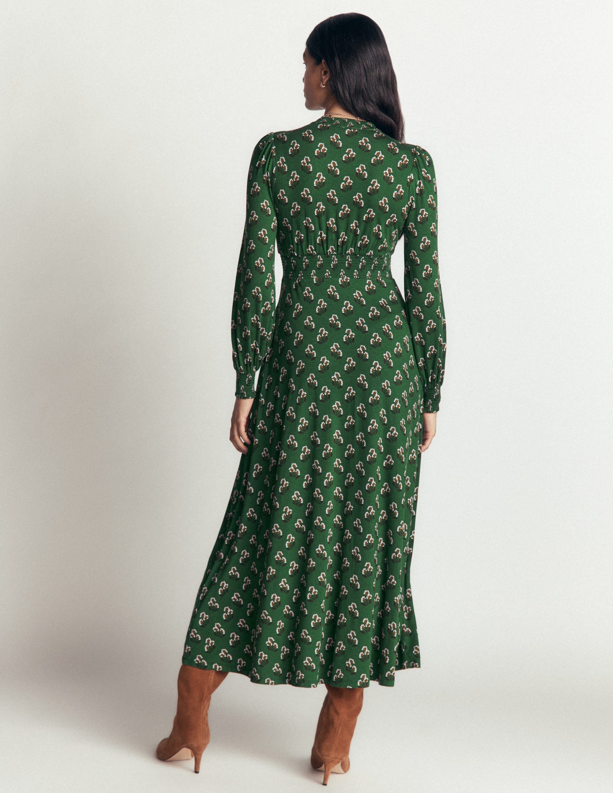 Georgia Jersey Midi Dress-Dark Green, Ditsy Carnation - Image 3