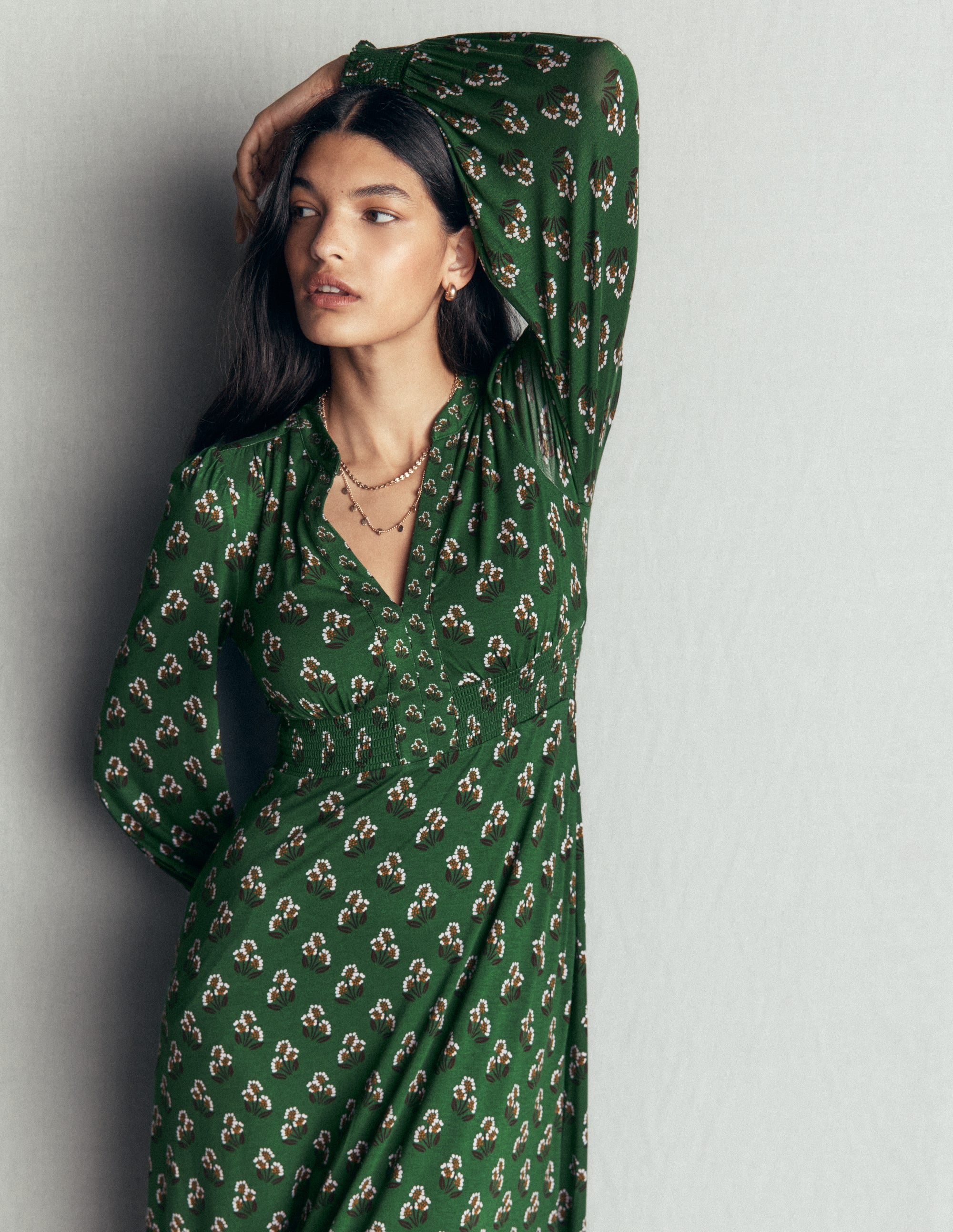 Georgia Jersey Midi Dress-Dark Green, Ditsy Carnation - Image 5