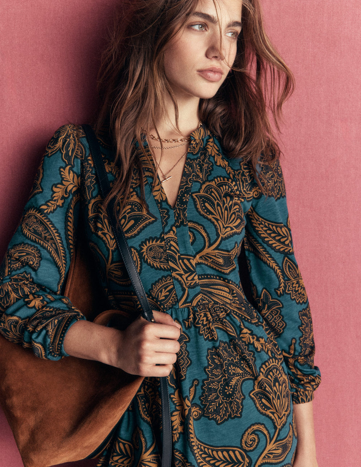 Naomi Relaxed Jersey Dress-Legion Blue, Paisley Bouquet-1