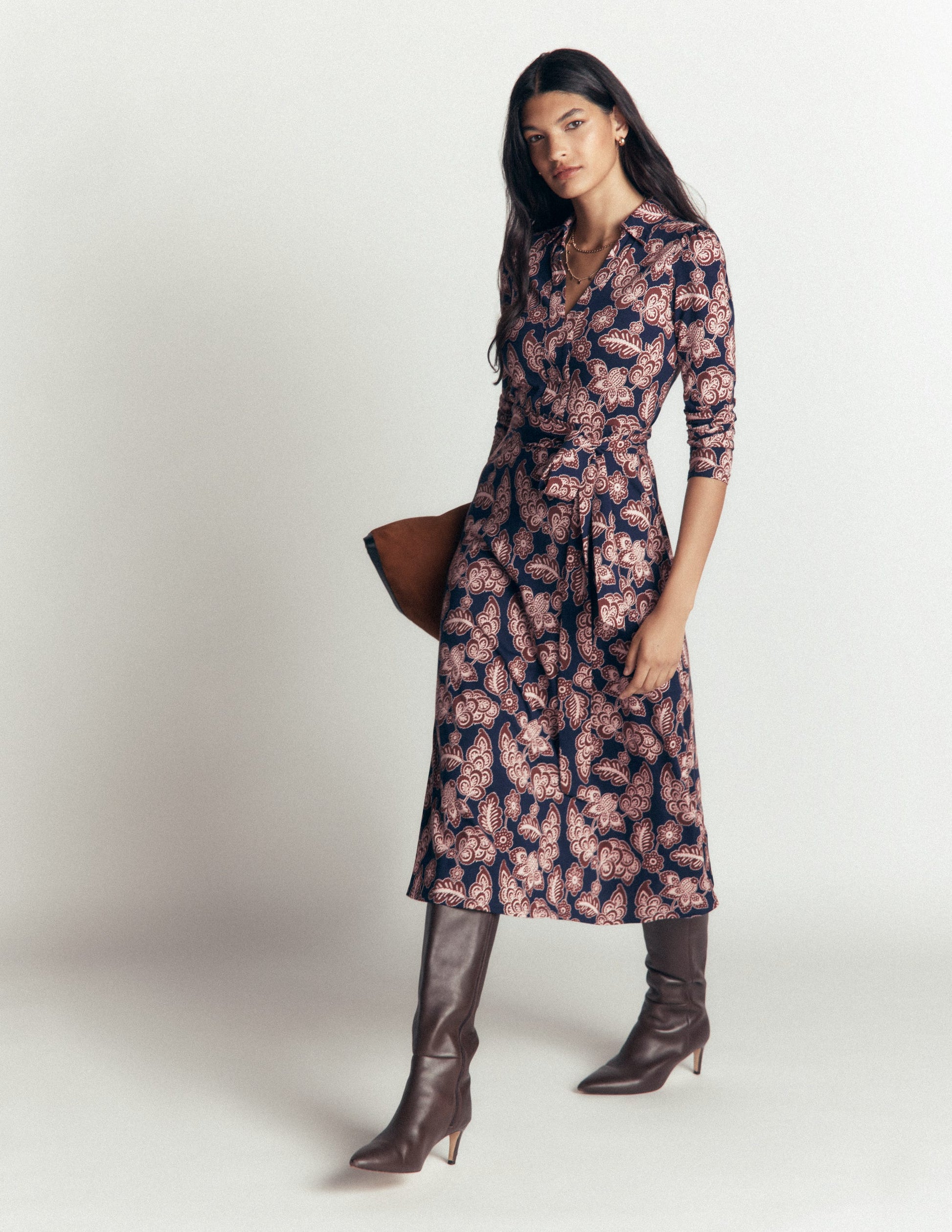 Imogen Collared Jersey Dress-Navy, Tickled Meadows-4