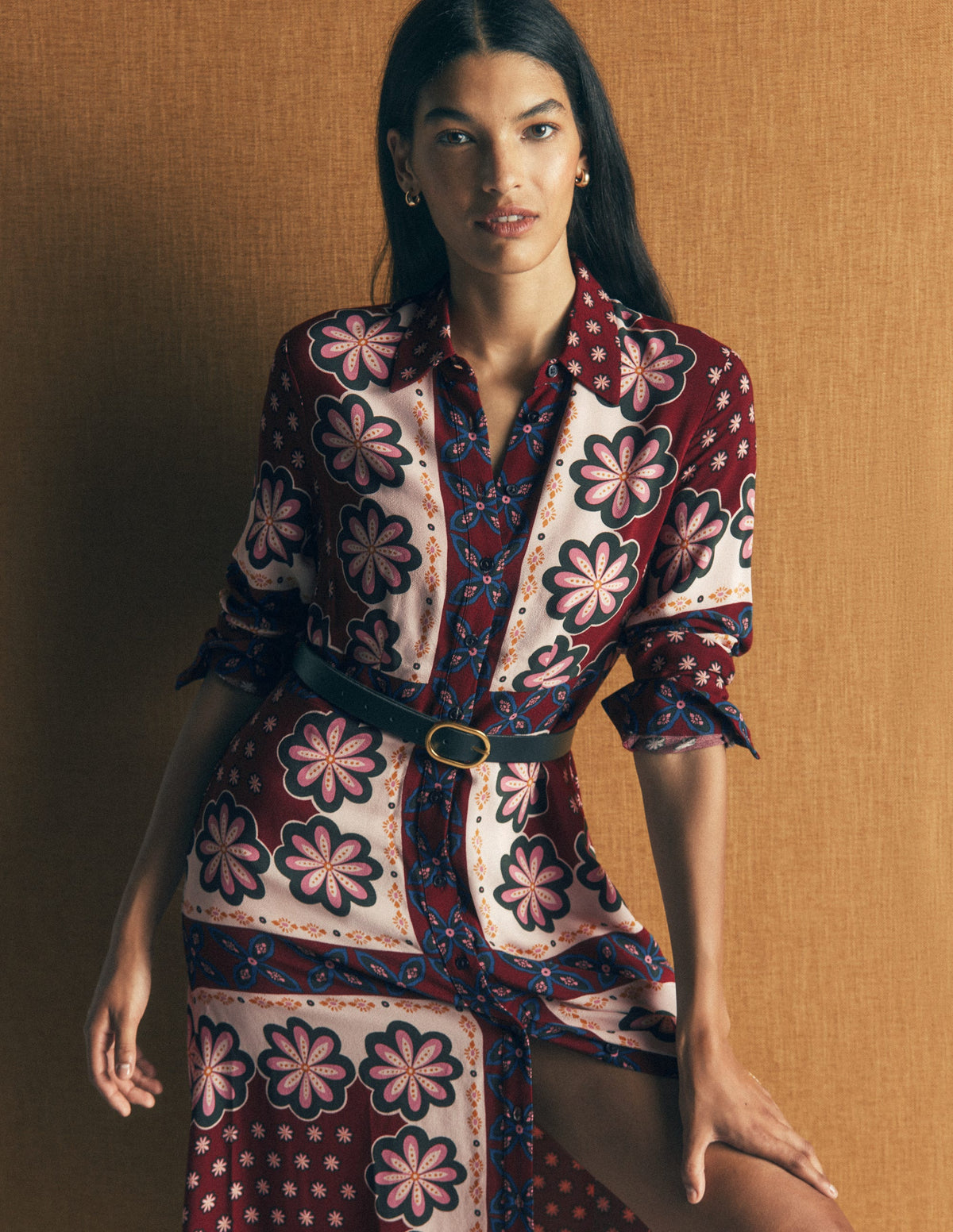 Joanna Midi Shirt Dress-Multi Geo Flora Placement-2