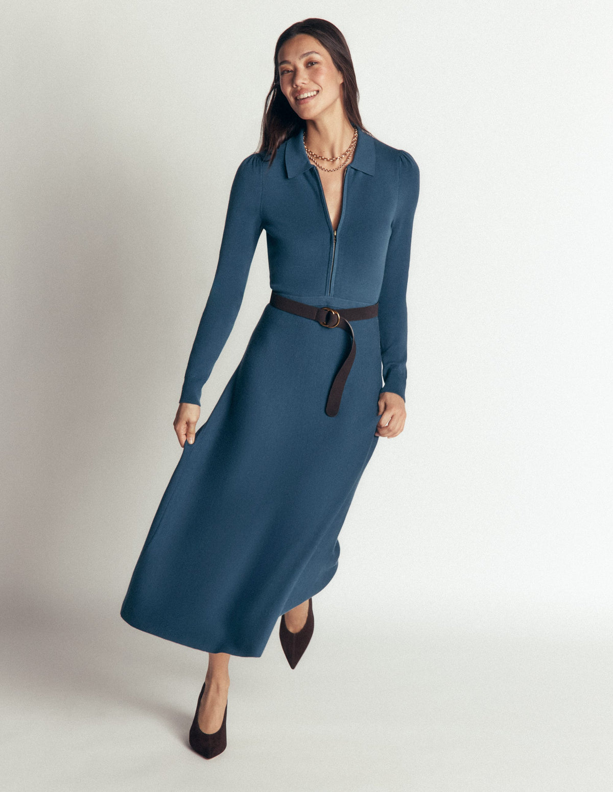 Fiona Zip Front Knitted Dress-Sailor Blue - Image 4