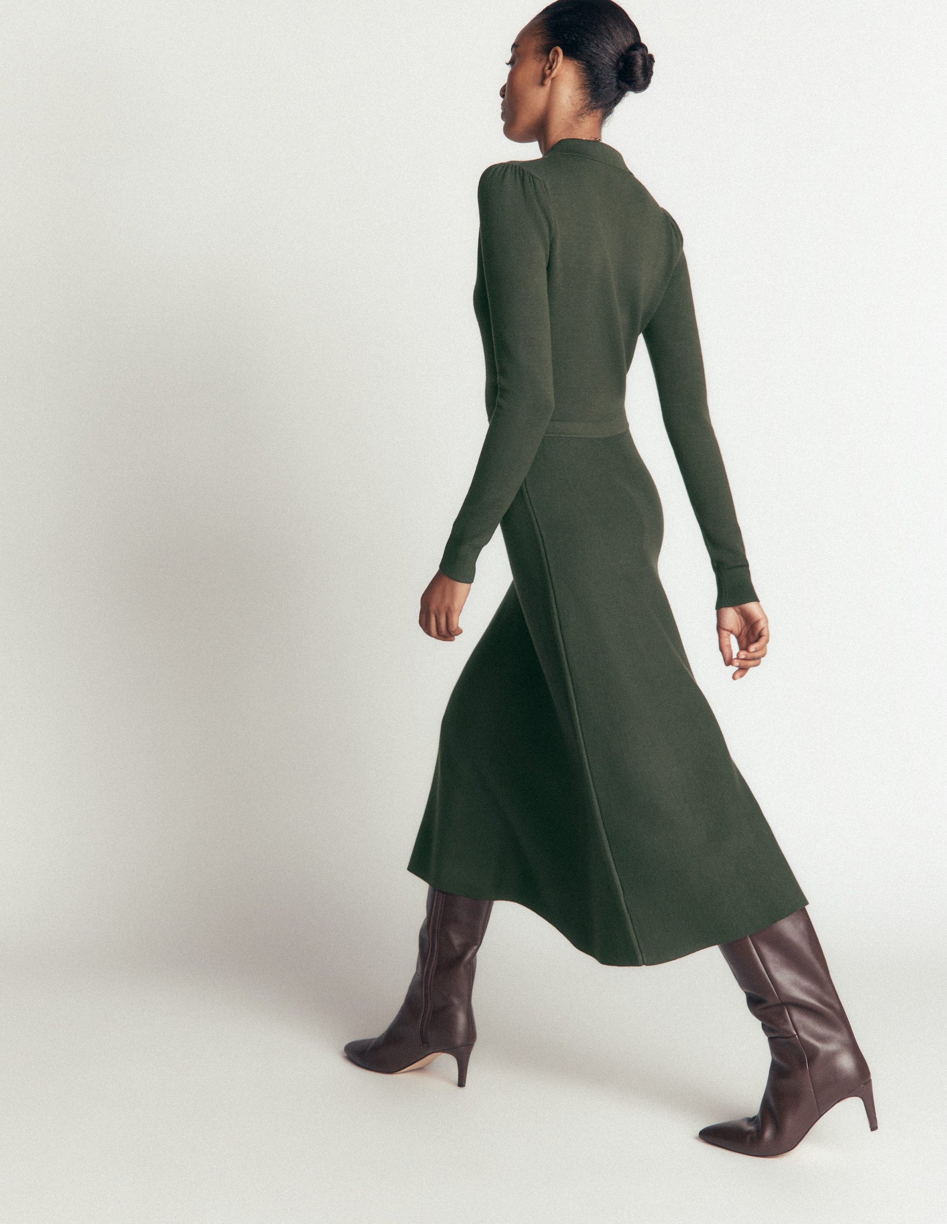 Fiona Zip Front Knitted Dress-Hunter Green-3