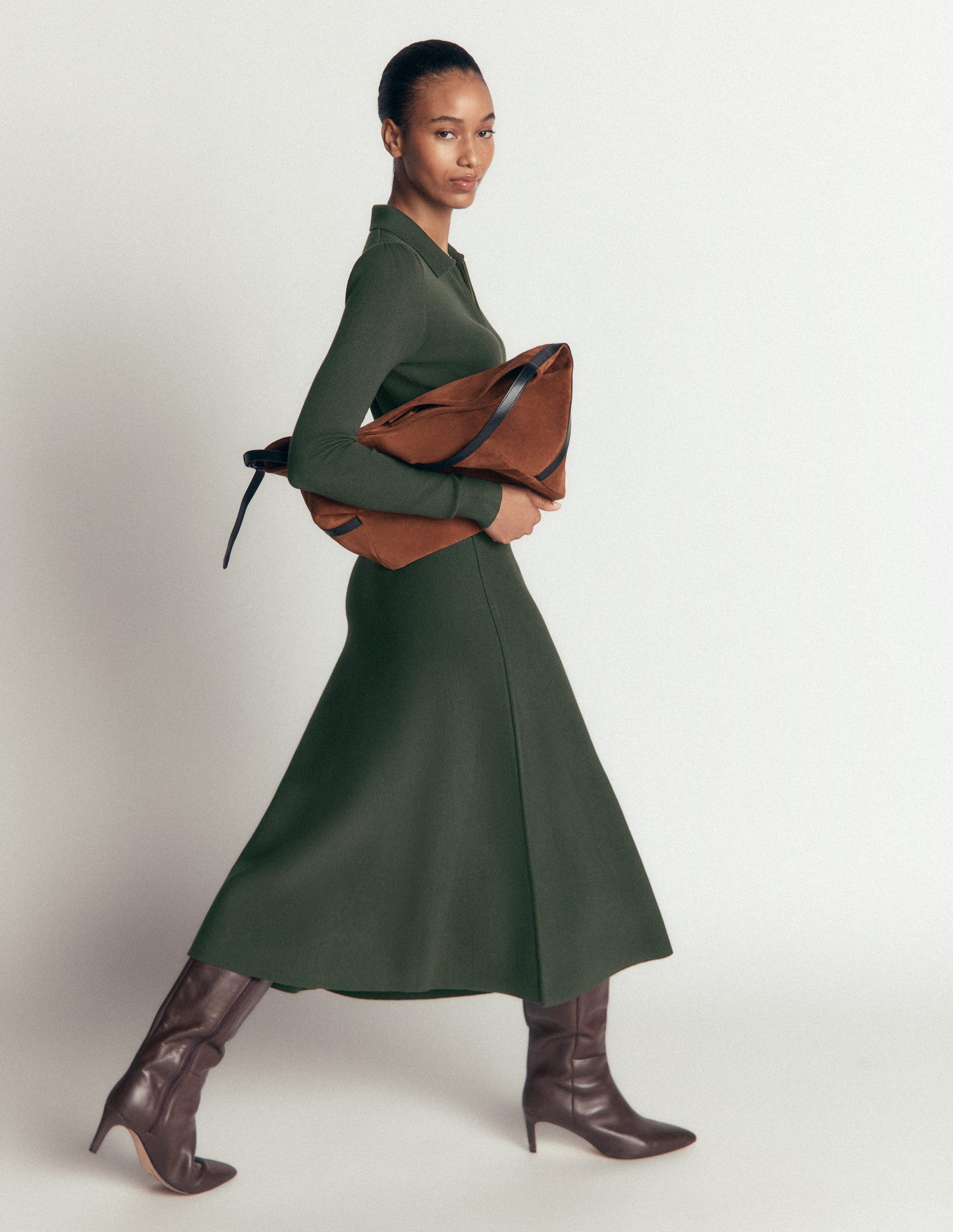 Fiona Zip Front Knitted Dress-Hunter Green-5