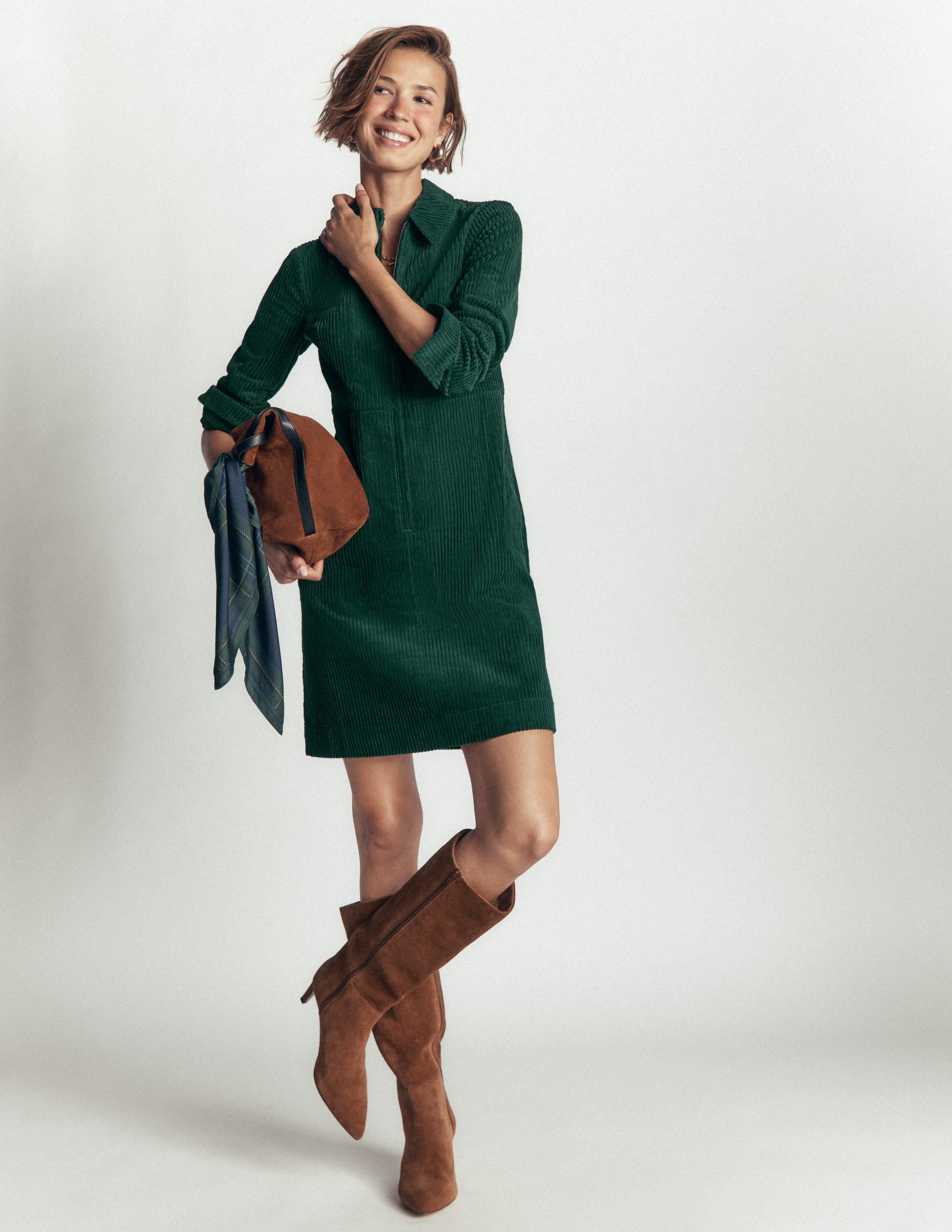 Bronte Cord Short Dress-Midnight Teal - Image 4