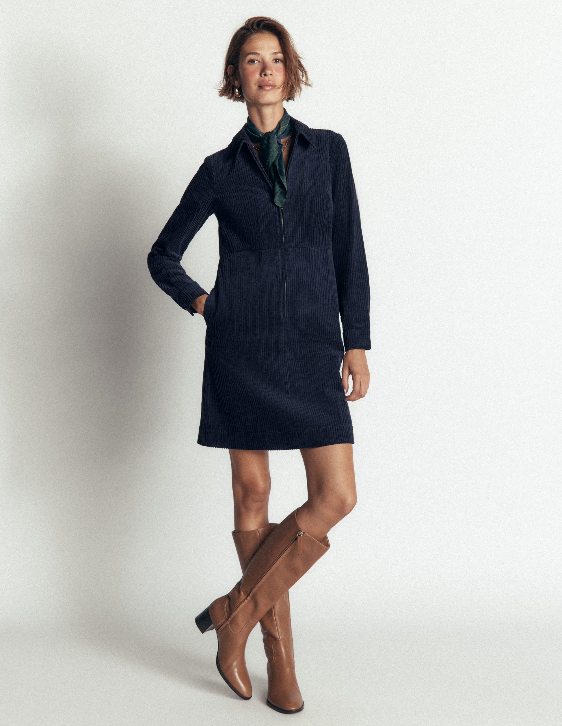 Bronte Cord Short Dress-Navy-4