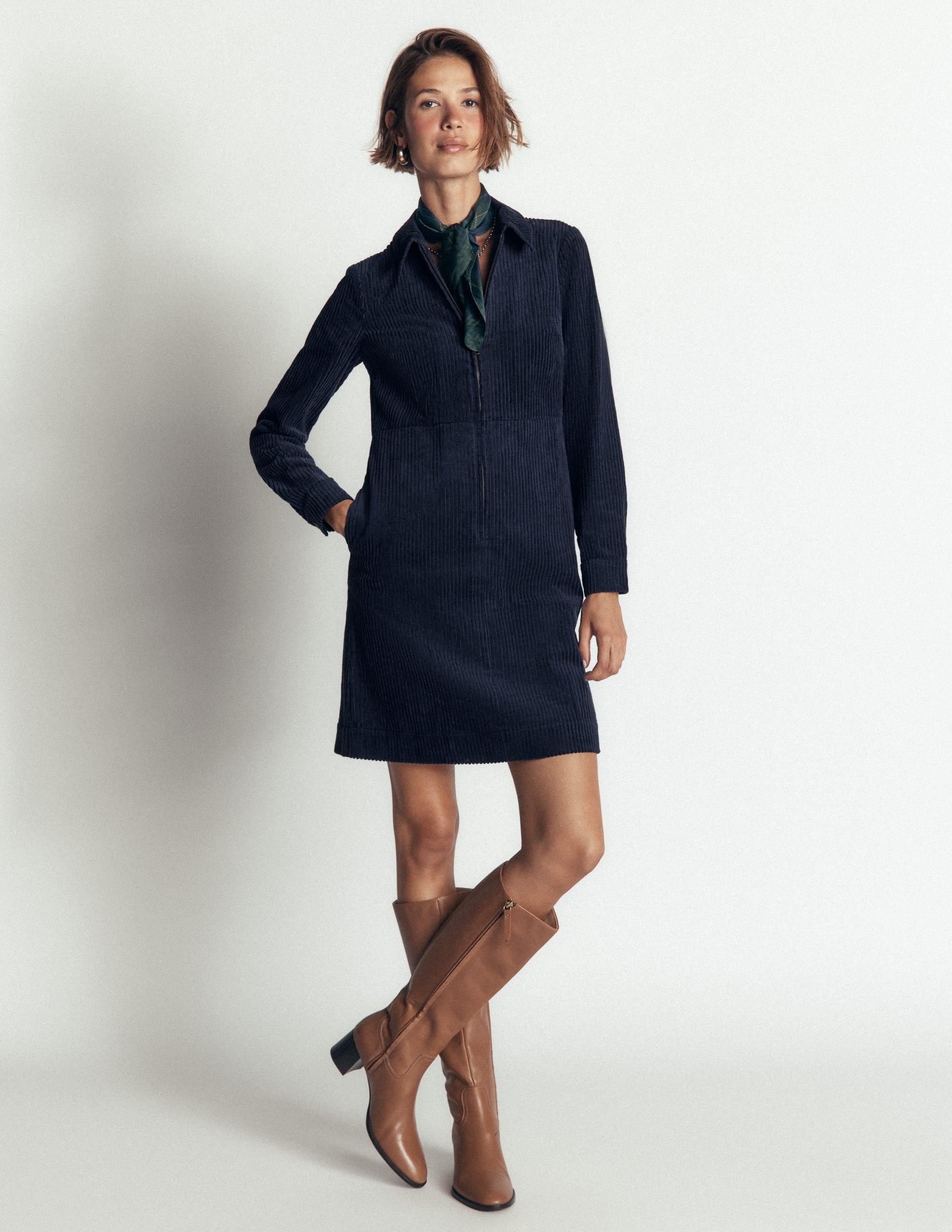 Bronte Cord Short Dress-Navy - Image 4