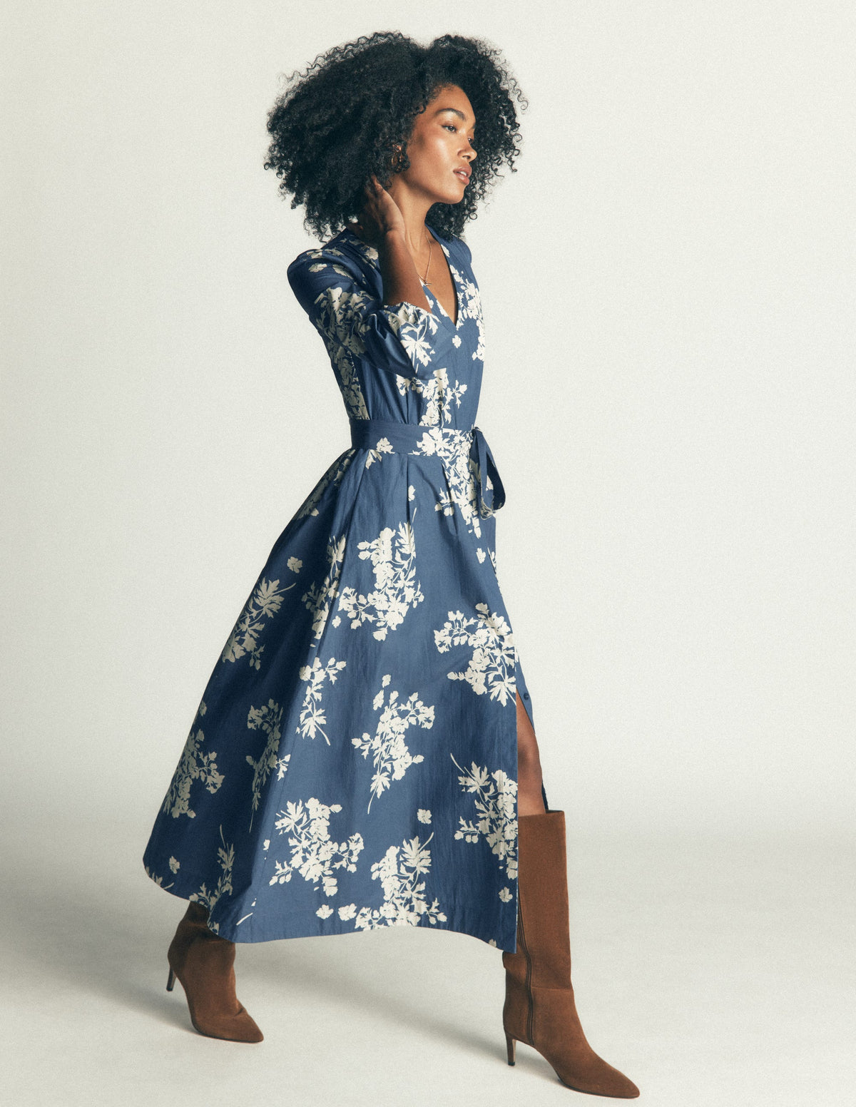 Nicola Cotton Midi Dress-Blue, Flecked Bunch-1