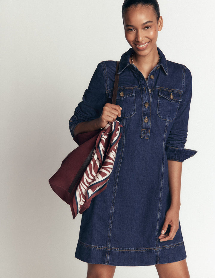 Fleur Denim Short Dress-Mid Vintage Denim