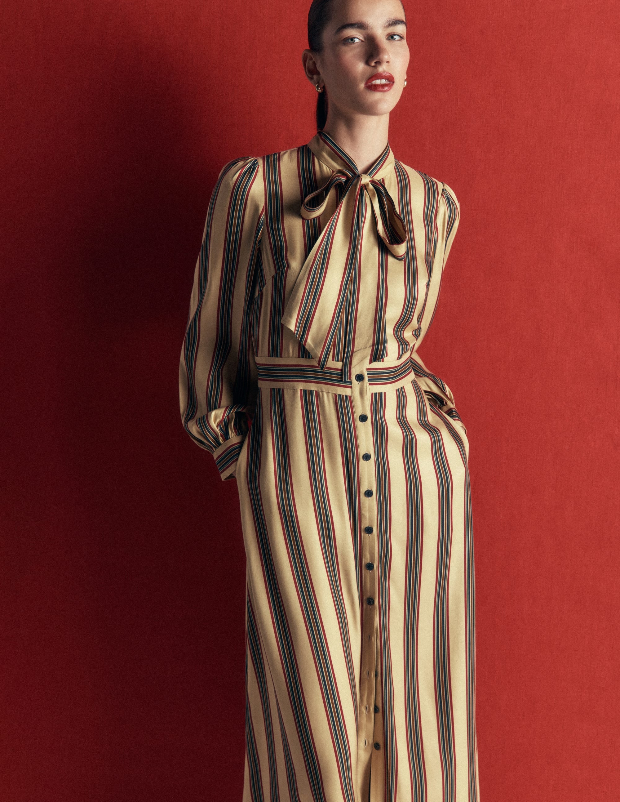 Bow Detail Shirt Dress-Multi, Collegic Stripe - Image 2