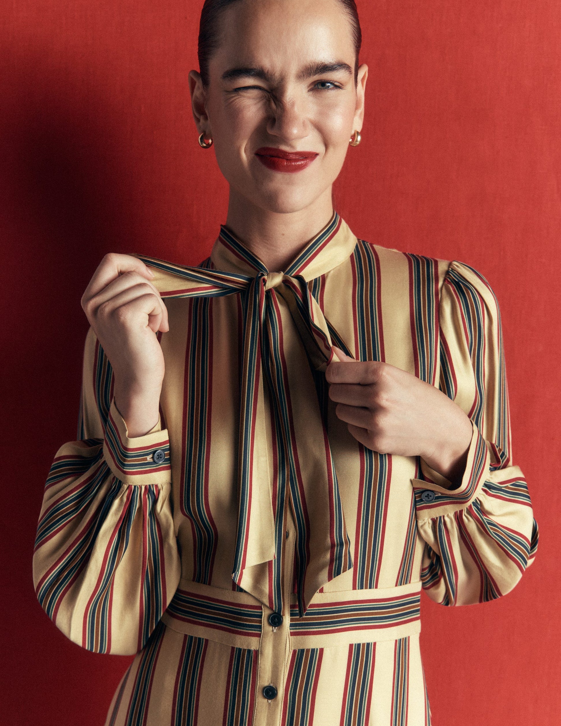 Bow Detail Shirt Dress-Multi, Collegic Stripe-3