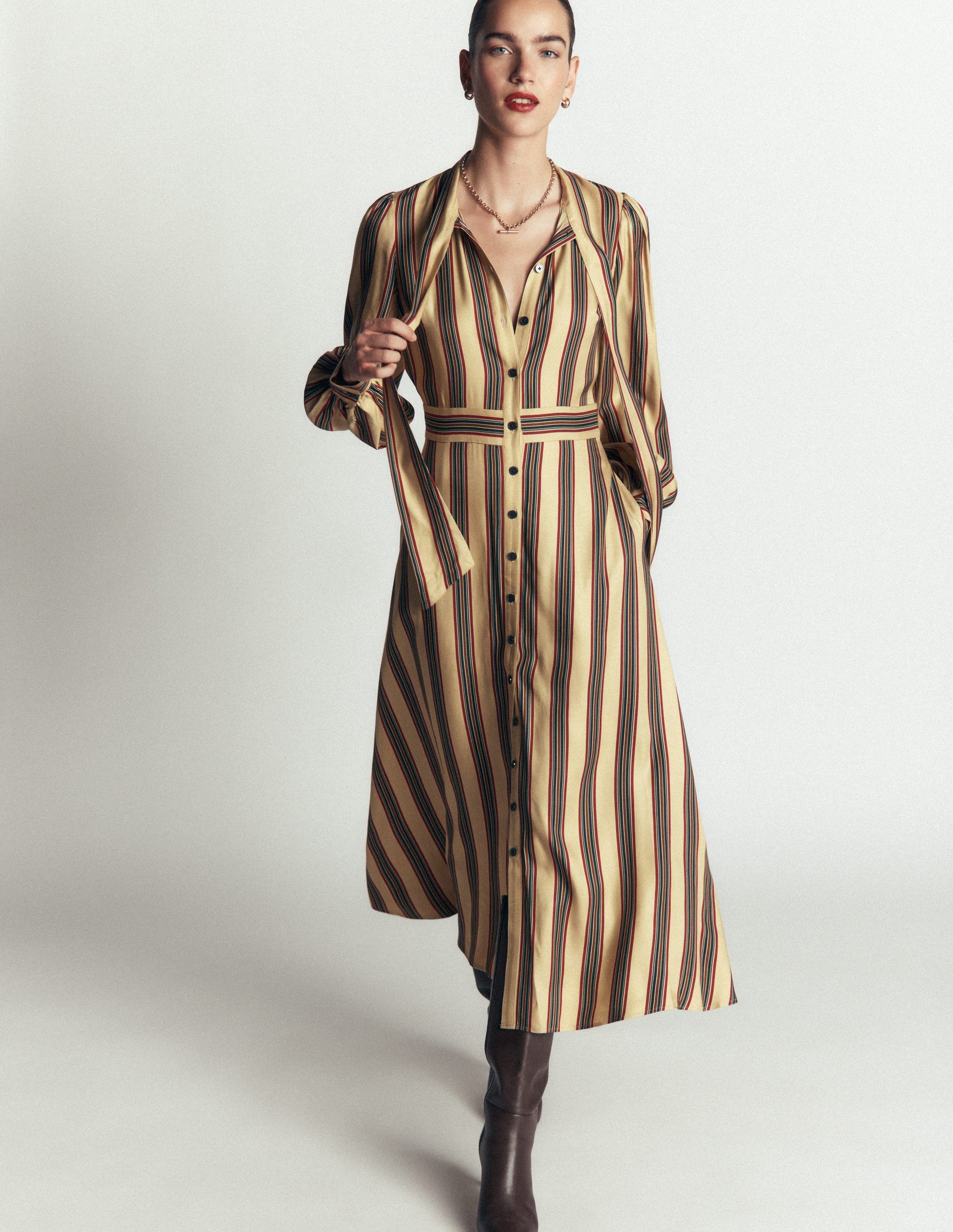 Bow Detail Shirt Dress-Multi, Collegic Stripe-5
