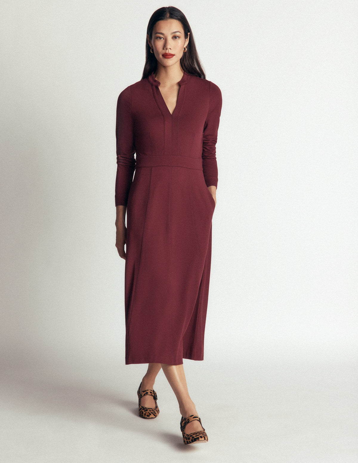Alex Ponte Contrast Midi Dress-Chocolate Truffle-4
