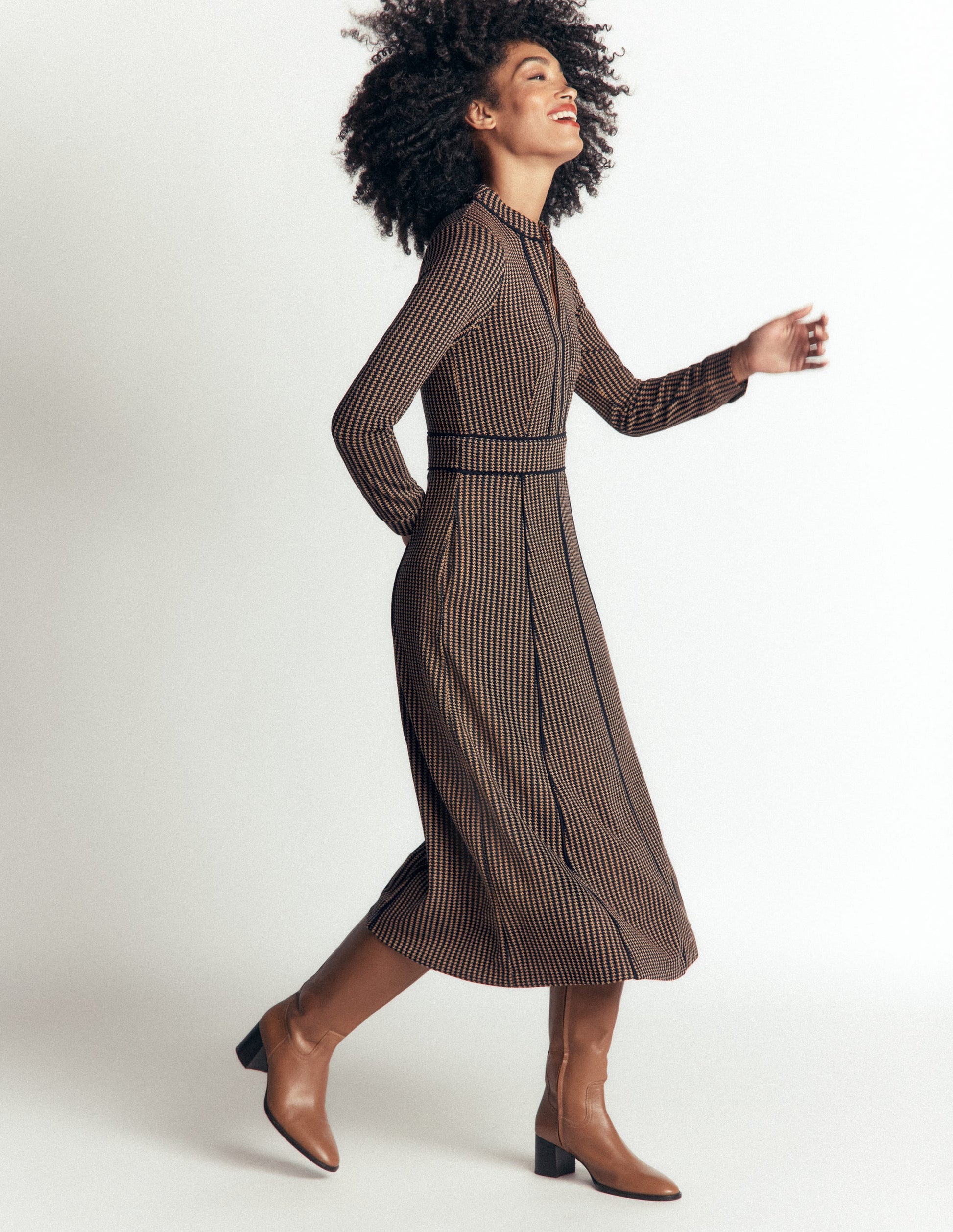 Alex Ponte Contrast Midi Dress-Navy/Camel Texture-5