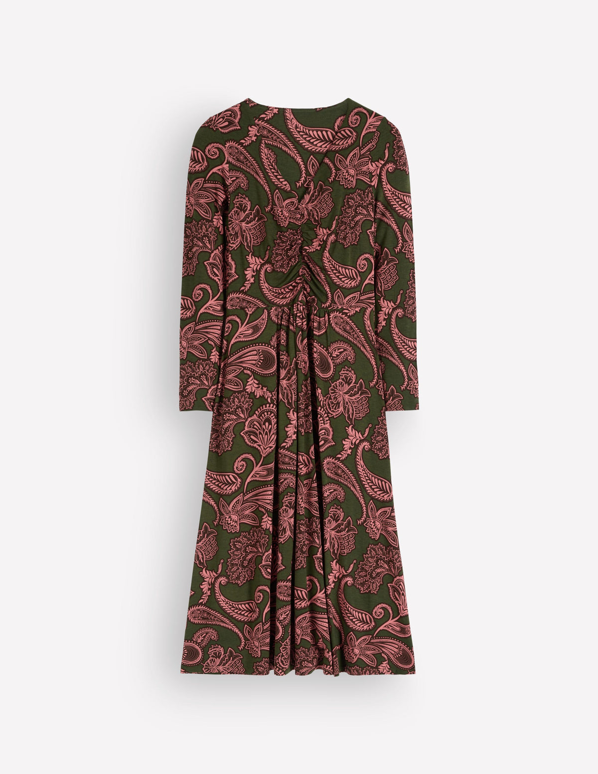 Jasmine Ruched Jersey Dress-Forest Glade, Paisley Bouquet - Image 5