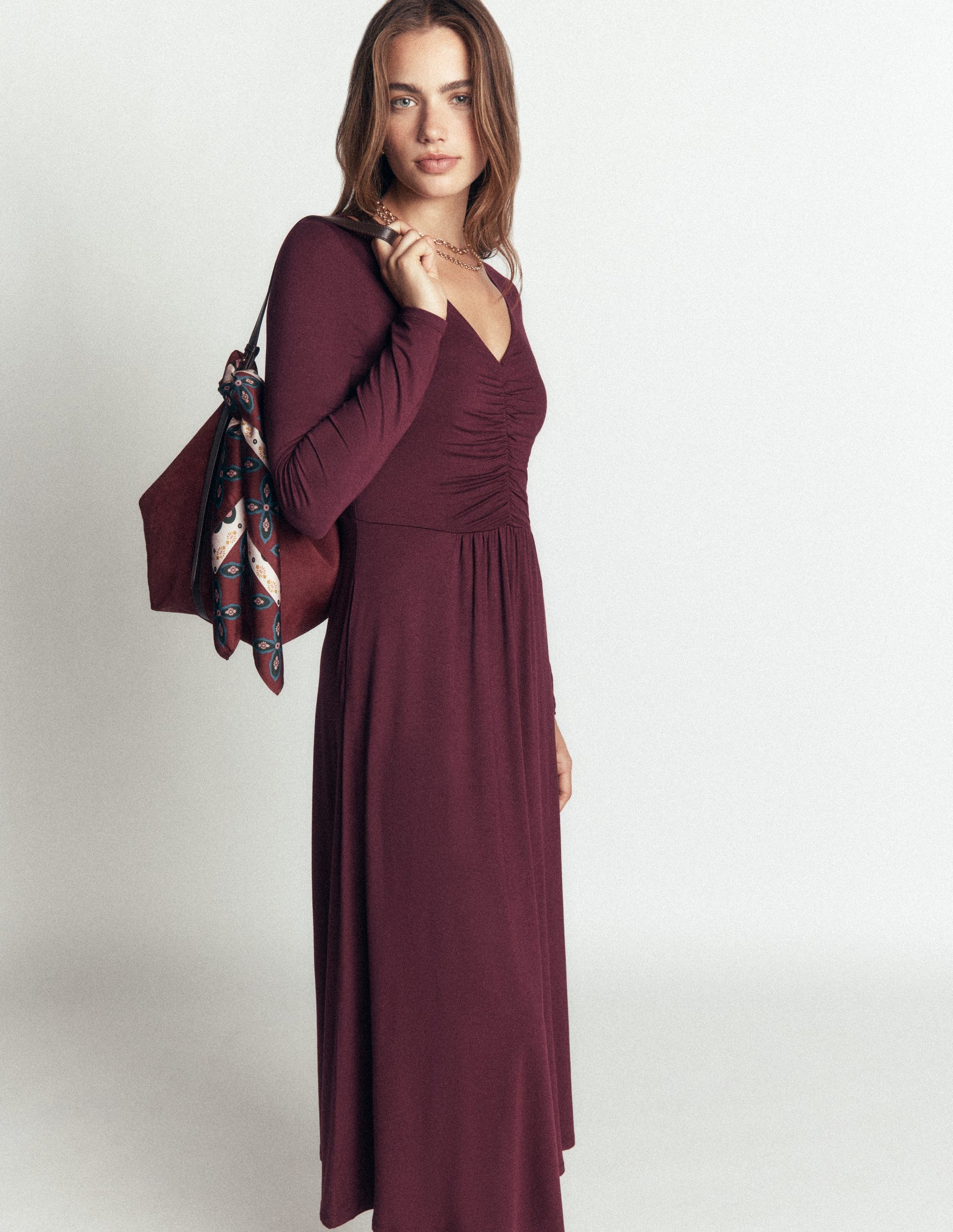 Jasmine Ruched Jersey Dress-Winetasting-5