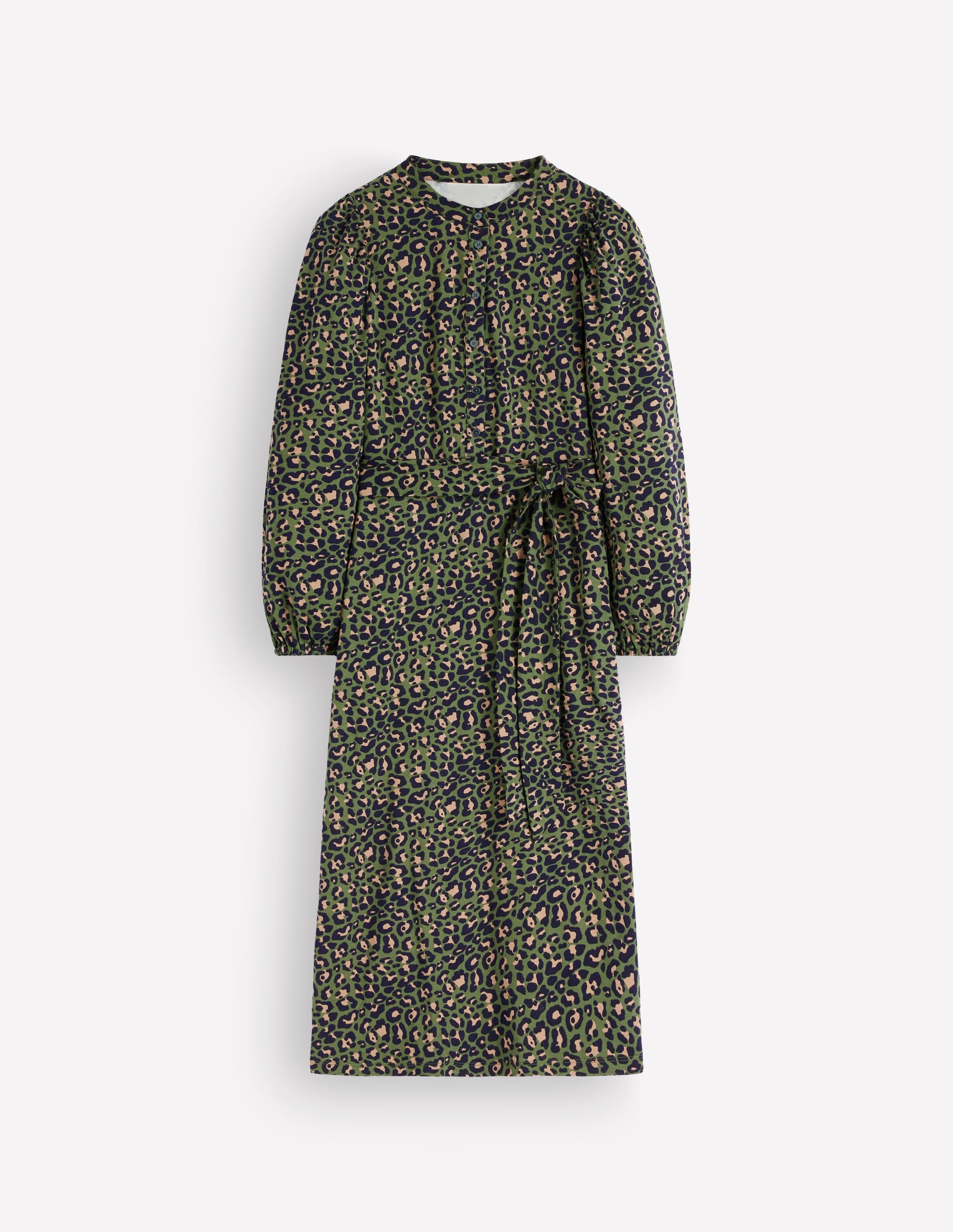 Eli Belted Jersey Midi Dress-Brunswick Green, Leopard - Image 5