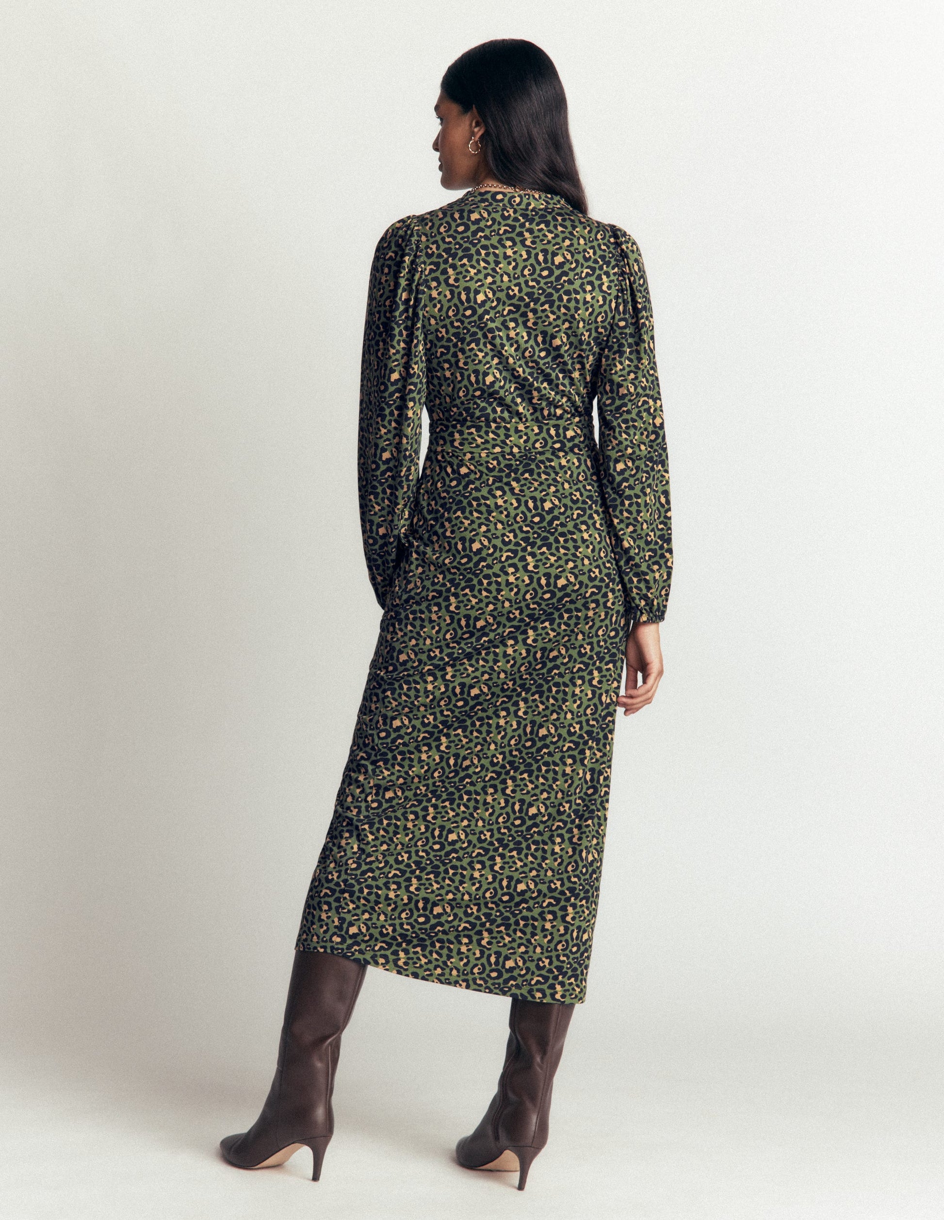 Eli Belted Jersey Midi Dress-Brunswick Green, Leopard-3