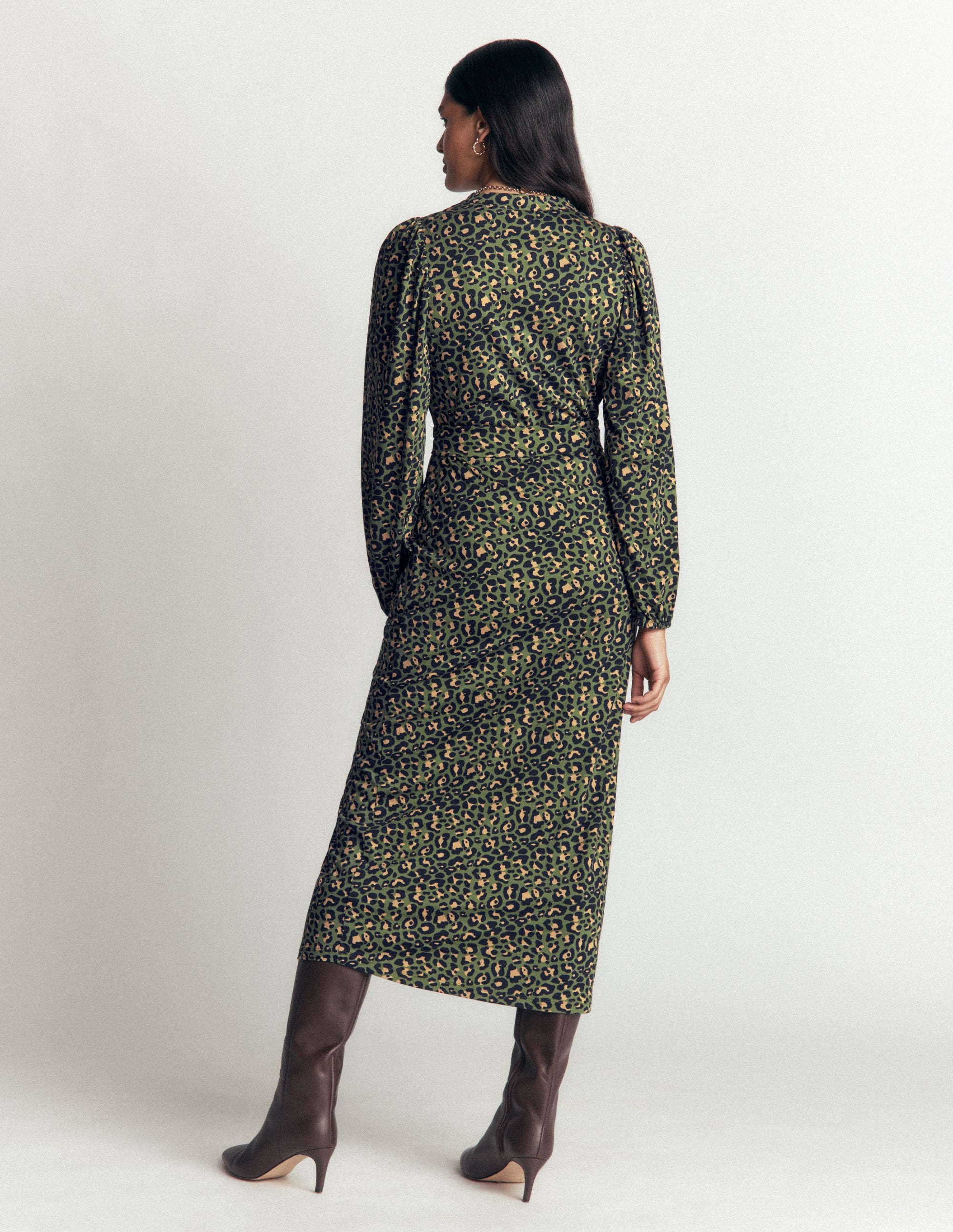 Eli Belted Jersey Midi Dress-Brunswick Green, Leopard - Image 3