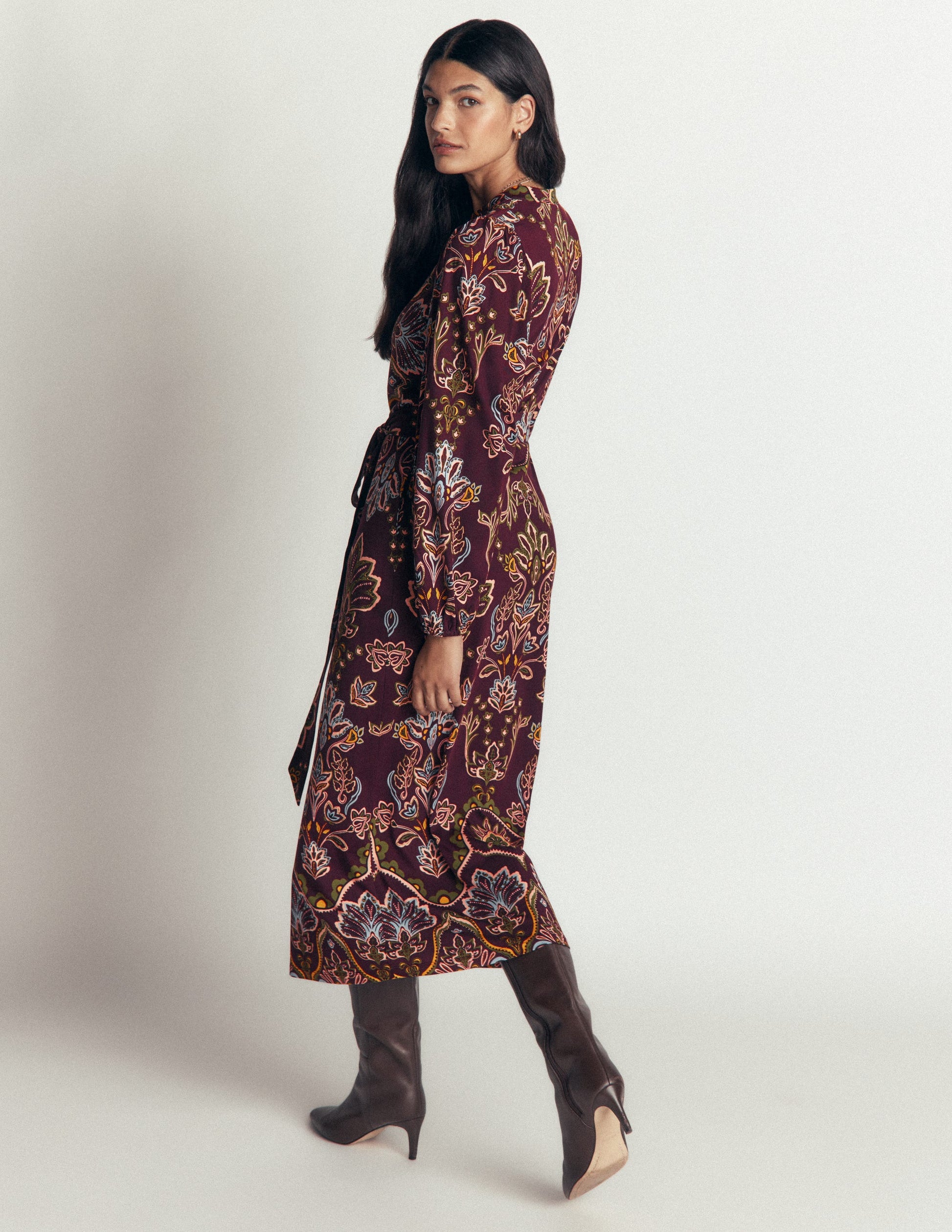 Eli Belted Jersey Midi Dress-Dark Cherry, Enchanted Flora-4