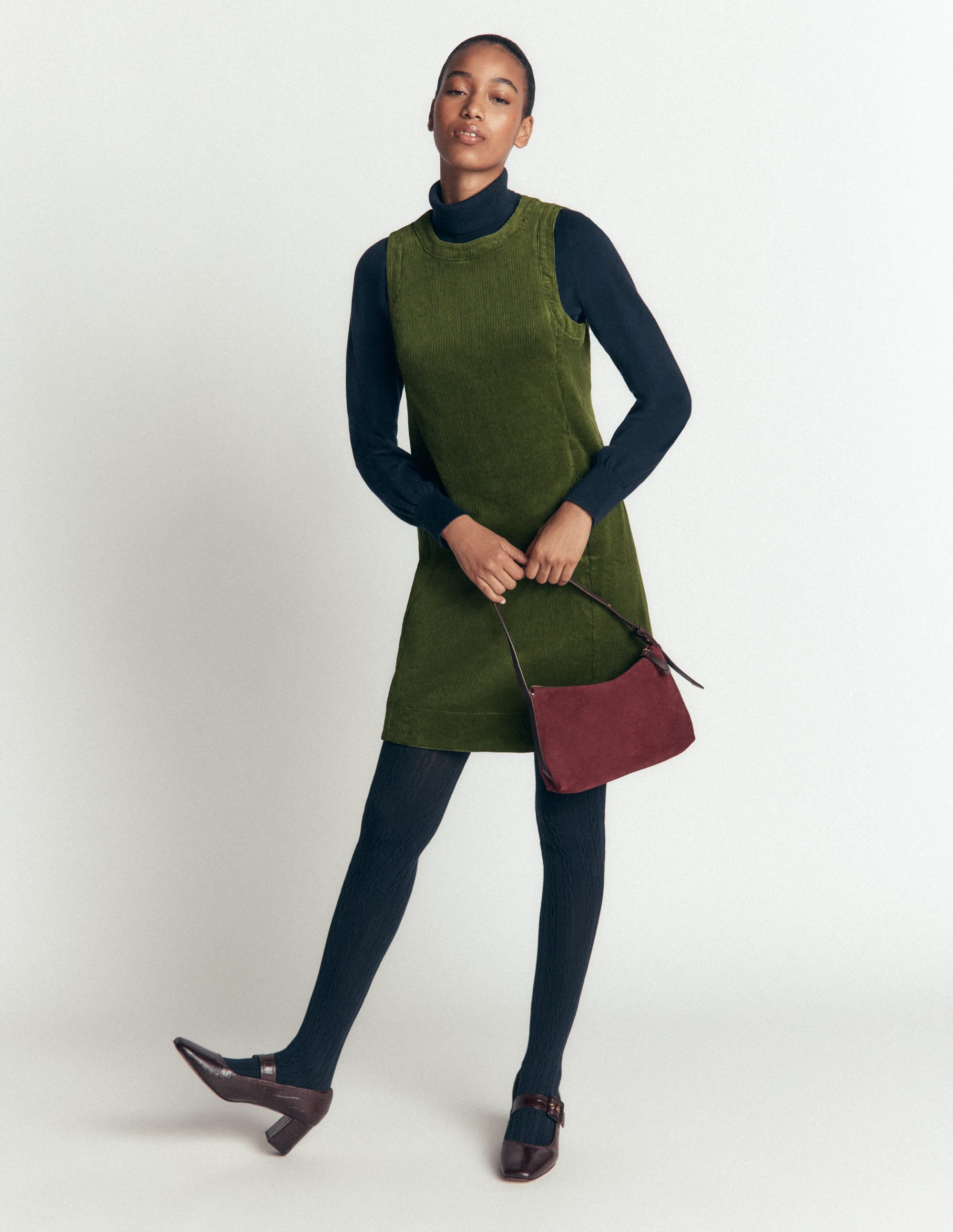 Lou Cord Shift Dress-Forest Green - Image 1