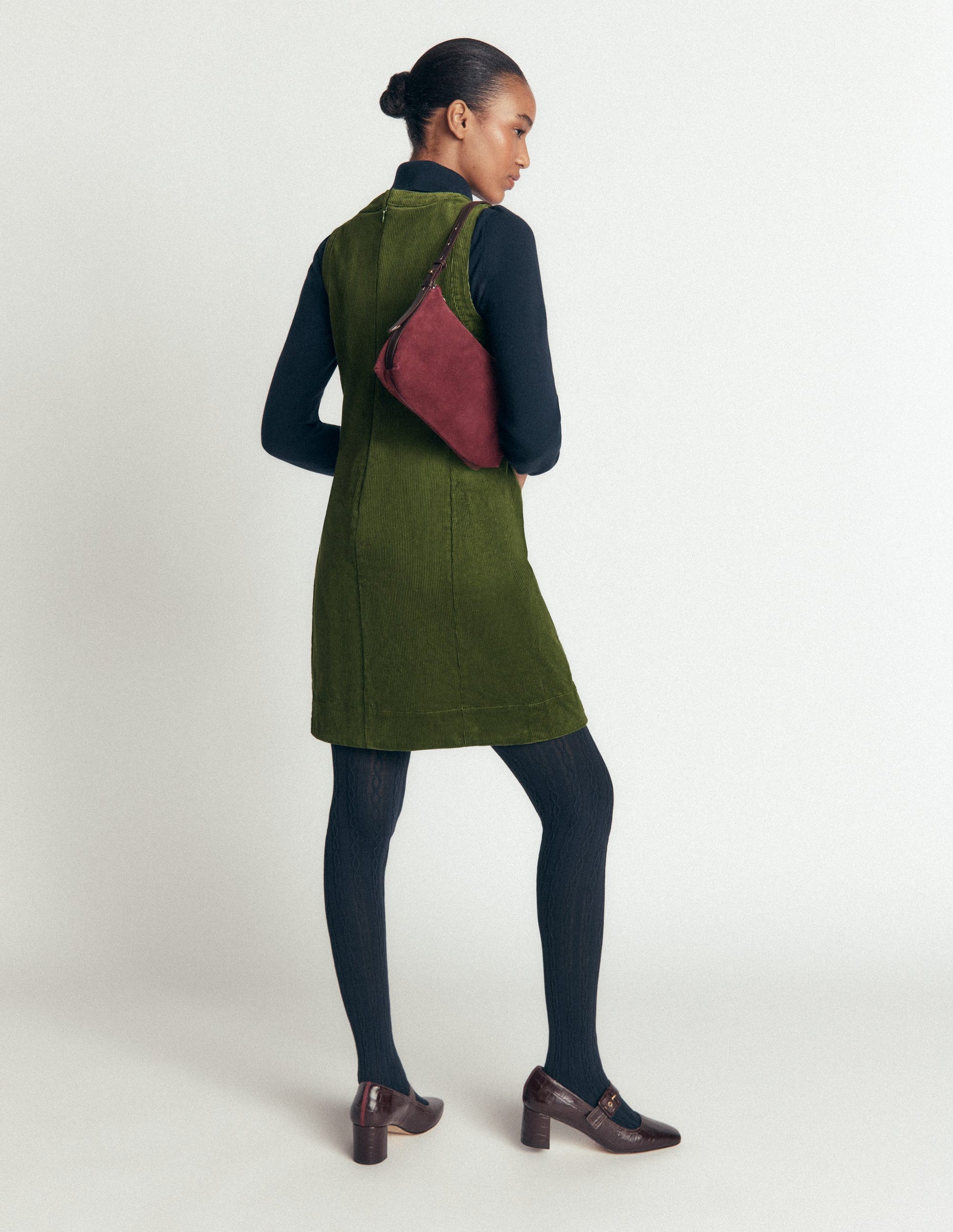 Lou Cord Shift Dress-Forest Green-3