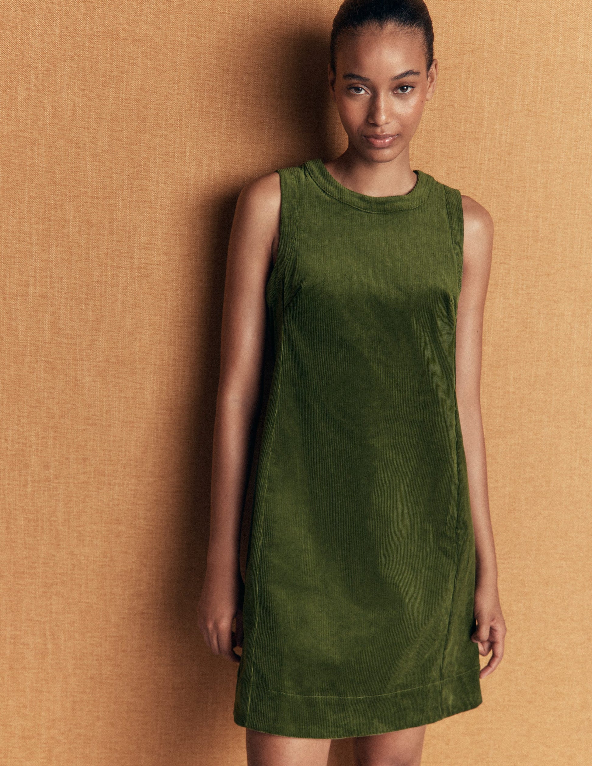 Lou Cord Shift Dress-Forest Green-4