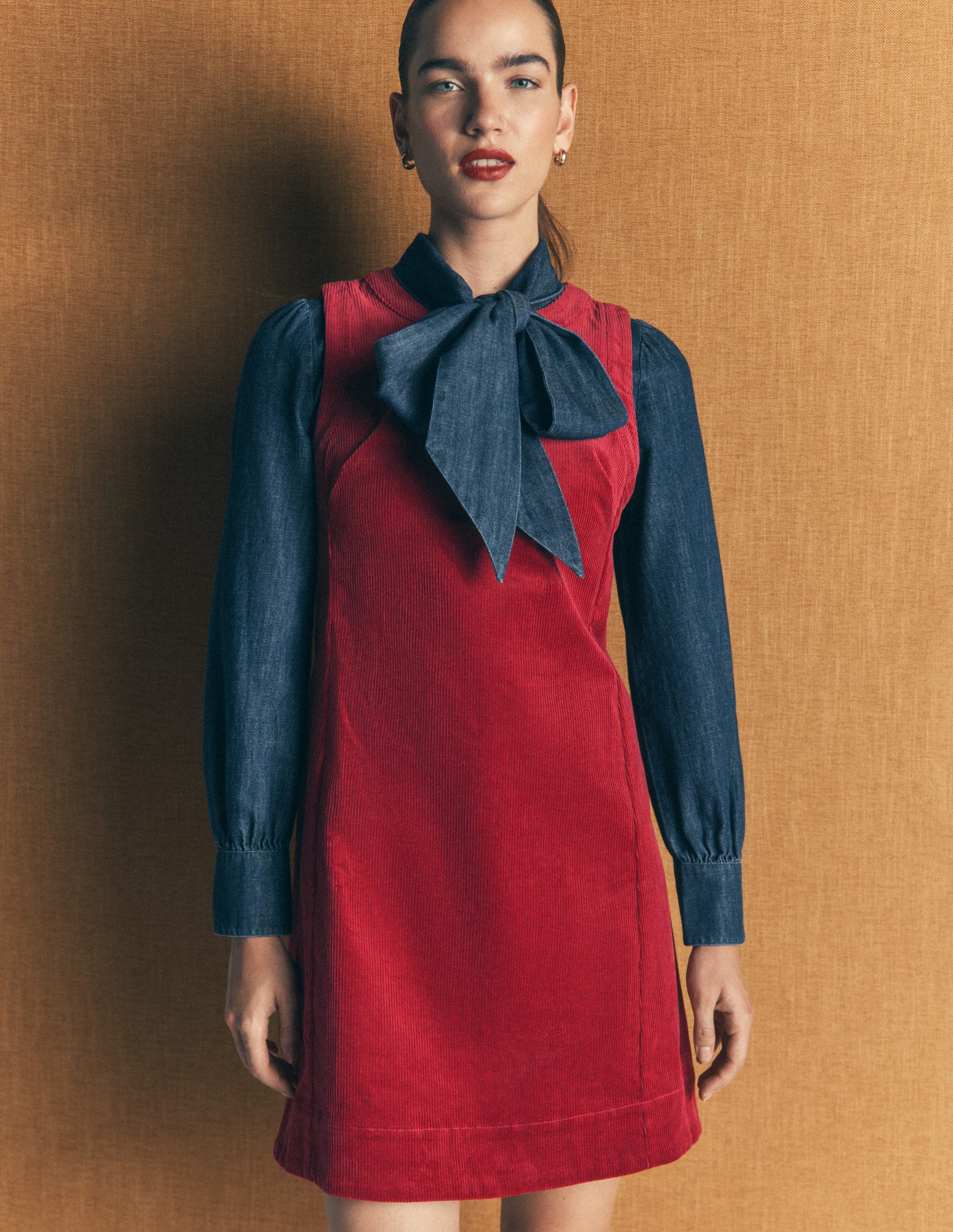 Lou Cord Shift Dress-Crimson Red - Image 1