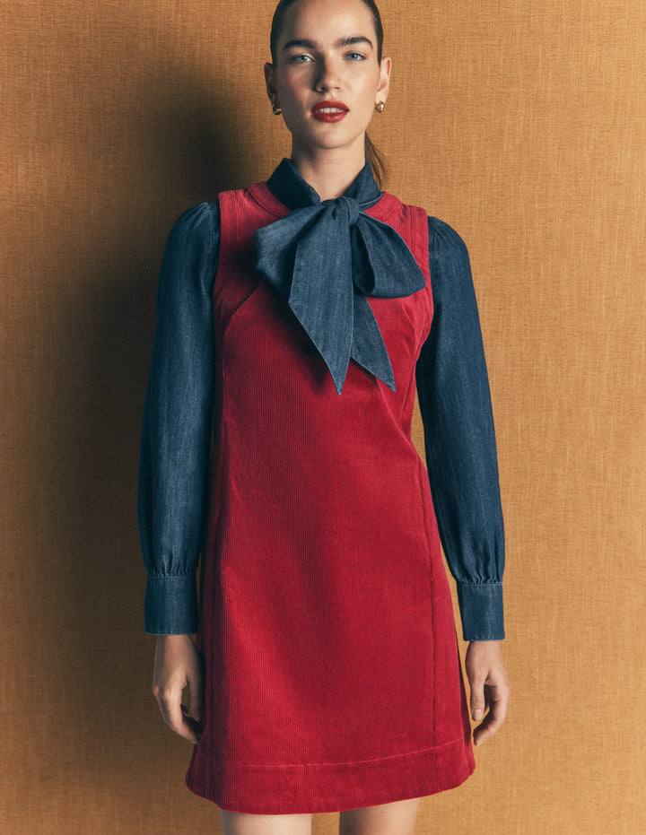 Lou Cord Shift Dress-Crimson Red