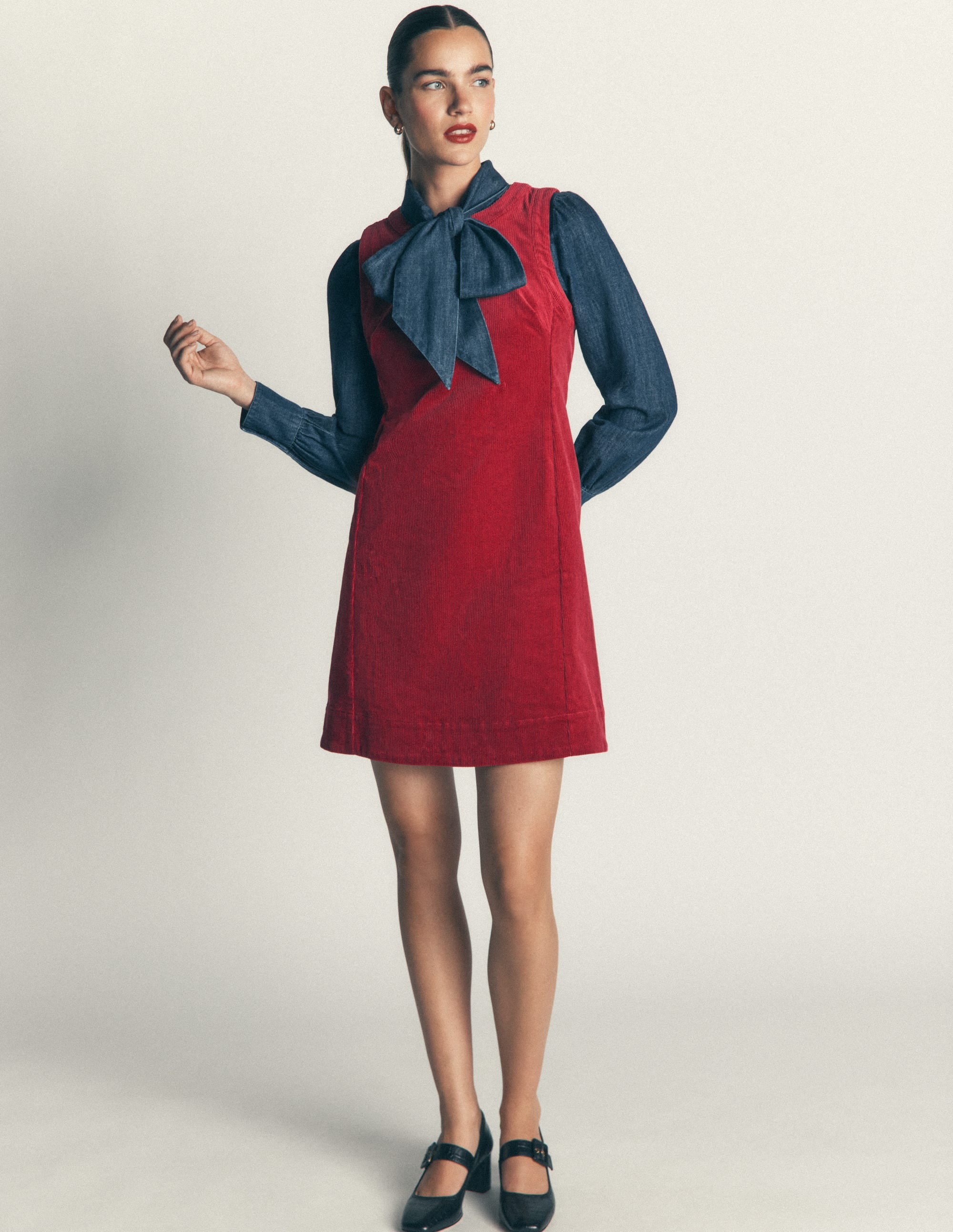 Lou Cord Shift Dress-Crimson Red - Image 4