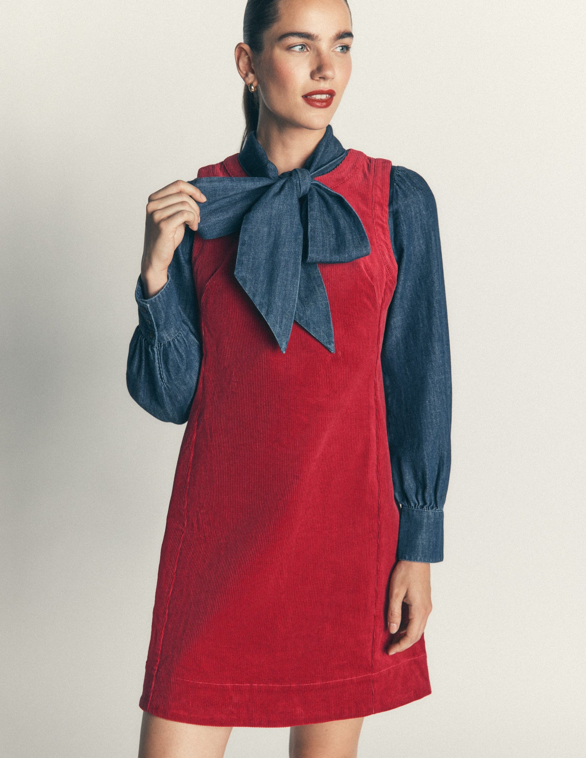 Lou Cord Shift Dress-Crimson Red-5