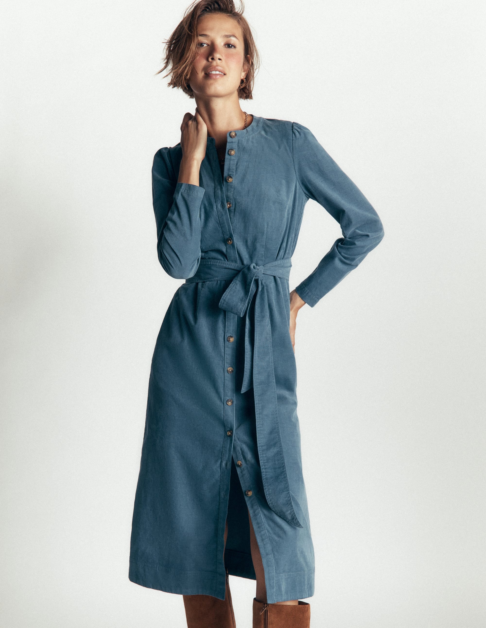 Louise Cord Midi Shirt Dress-Storm Blue - Image 2