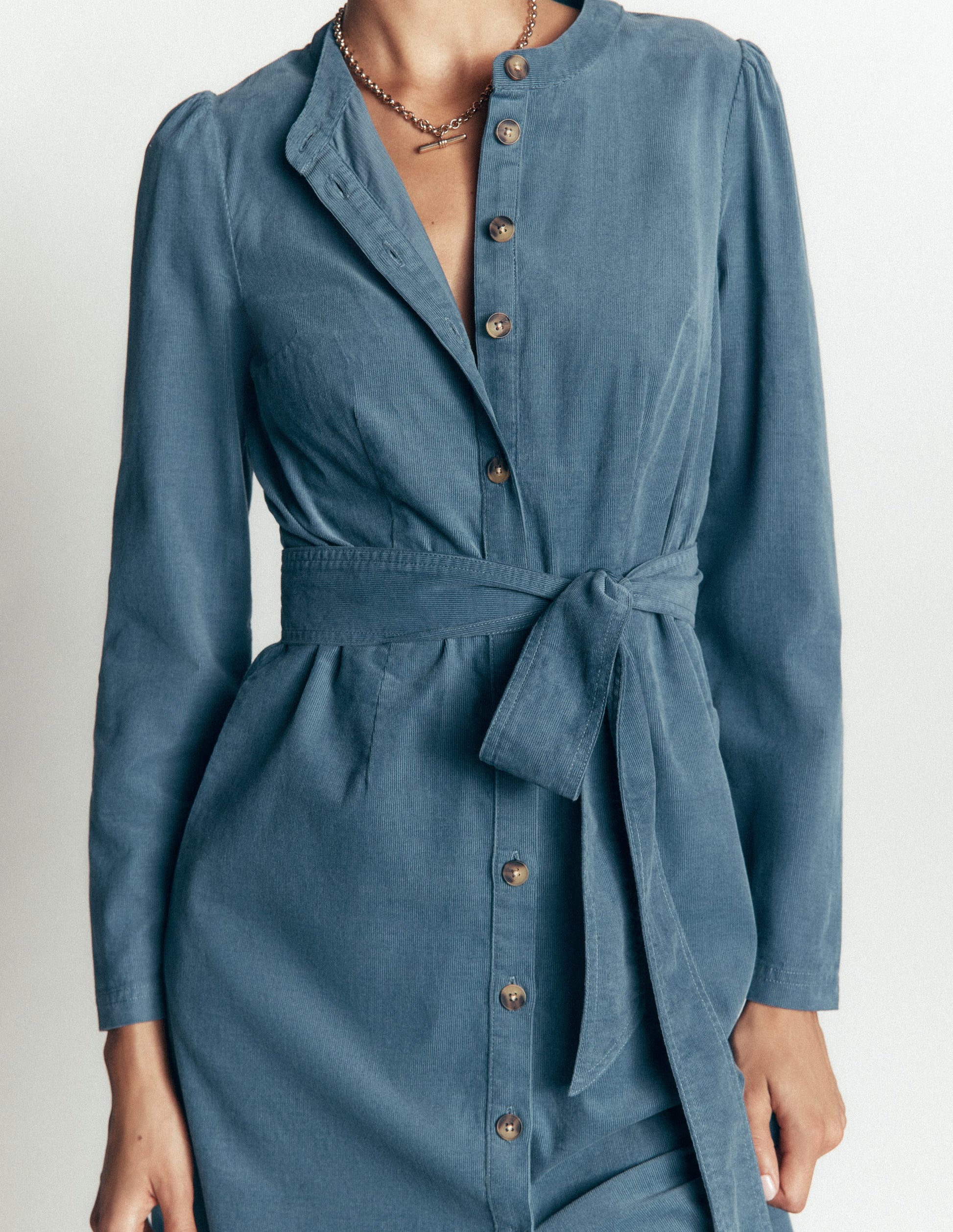 Louise Cord Midi Shirt Dress-Storm Blue-3