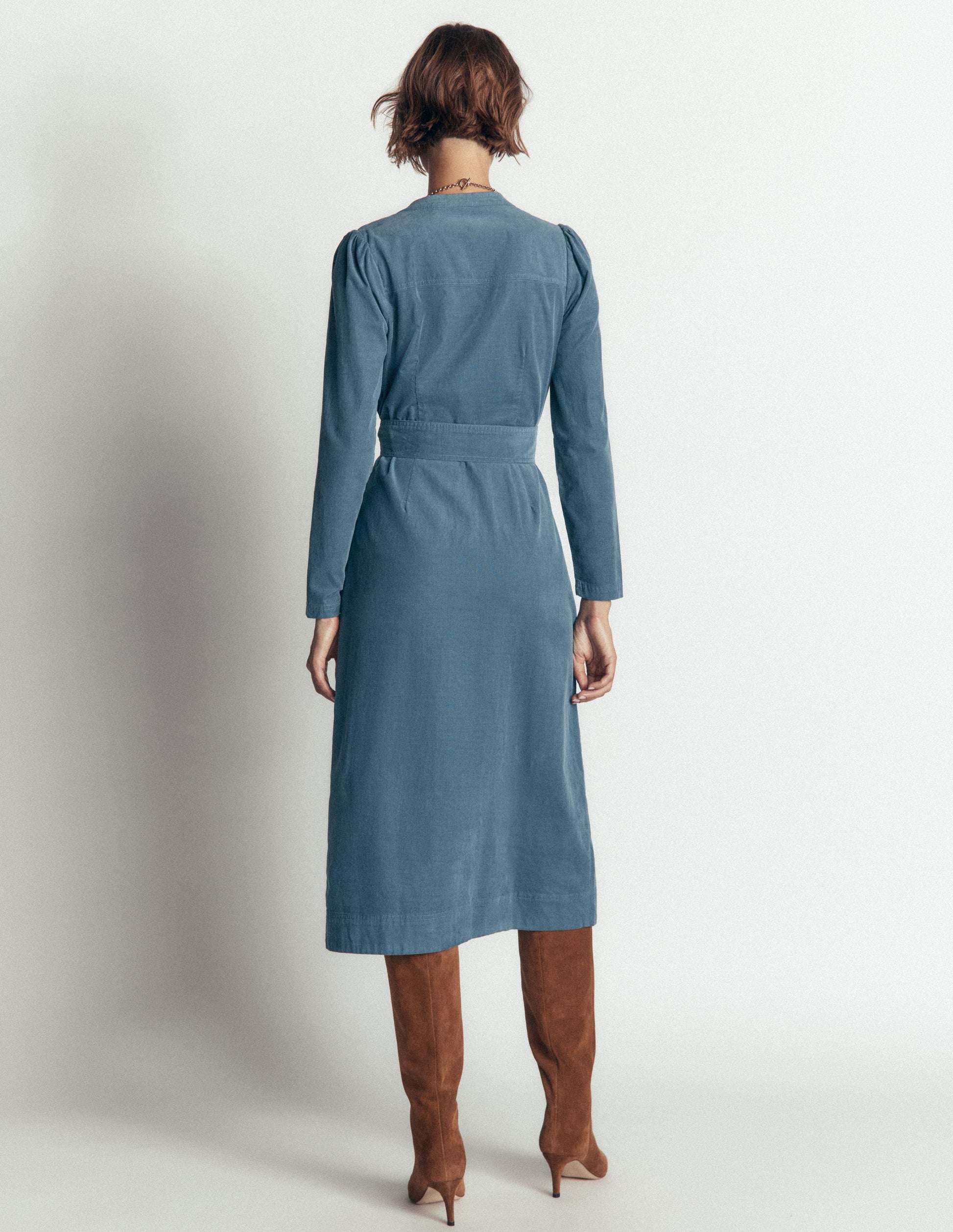 Louise Cord Midi Shirt Dress-Storm Blue-4