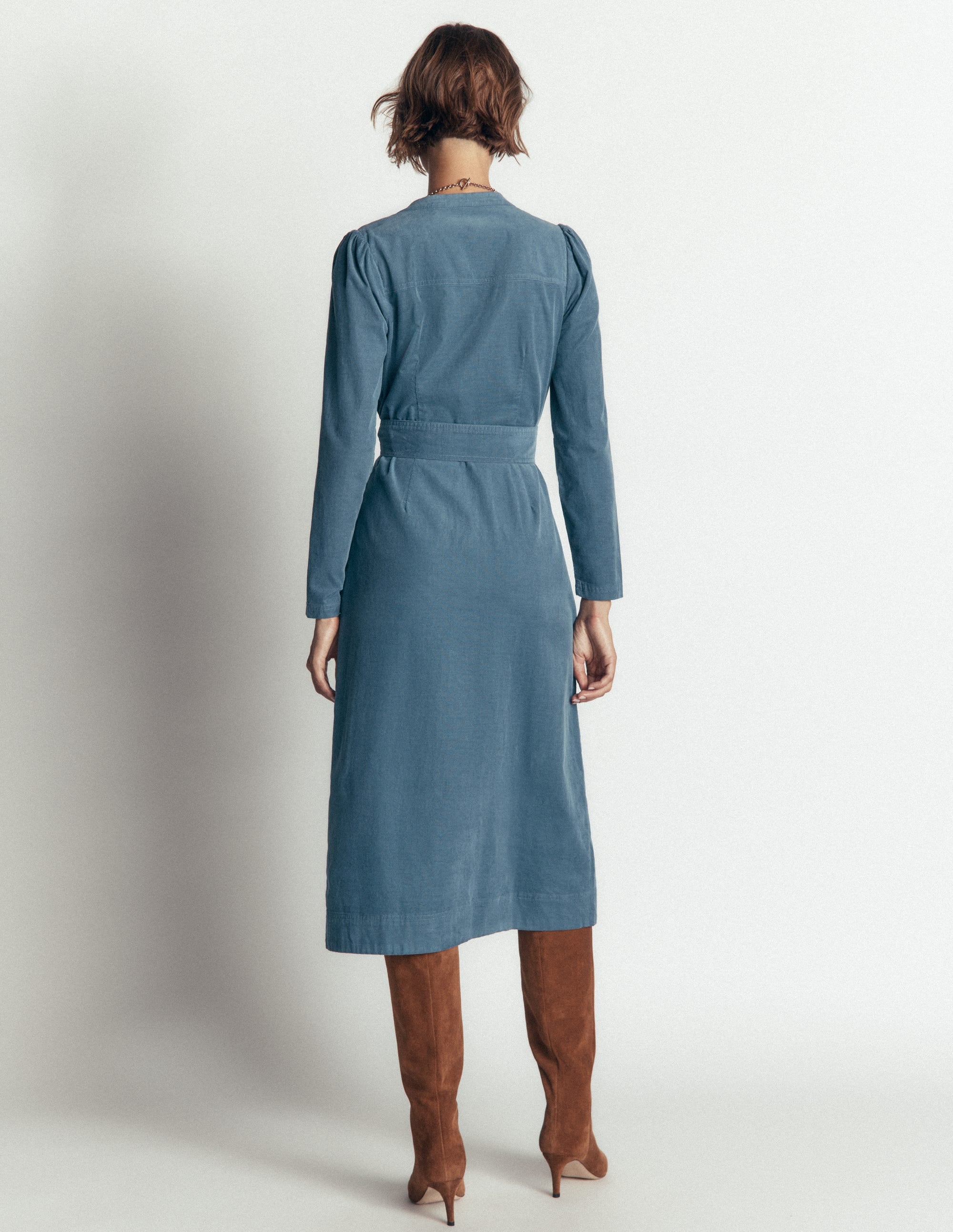 Louise Cord Midi Shirt Dress-Storm Blue - Image 4