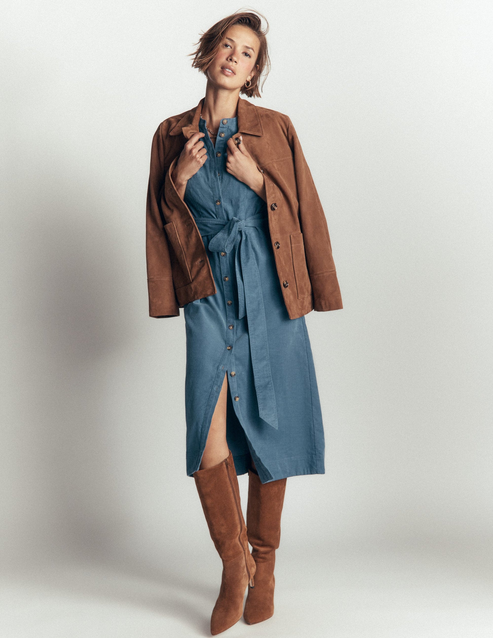 Louise Cord Midi Shirt Dress-Storm Blue-5