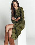 Louise Cord Midi Shirt Dress-Olive, Ornate Gardenia Stamp