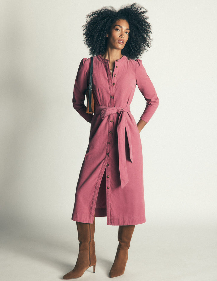 Louise Cord Midi Shirt Dress-Pink Heather