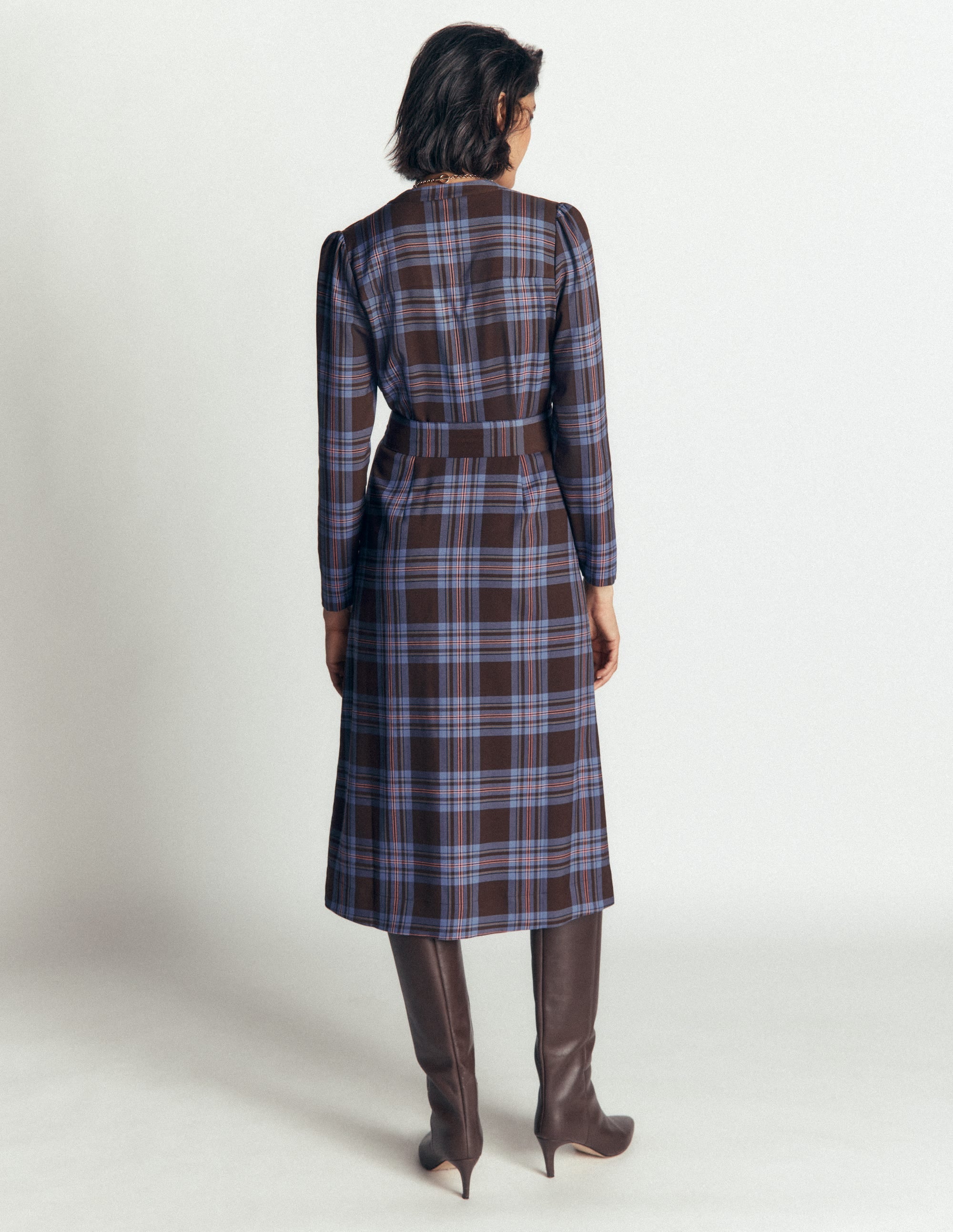 Louise Check Midi Shirt Dress-Brown, Blue and Pink Check - Image 3