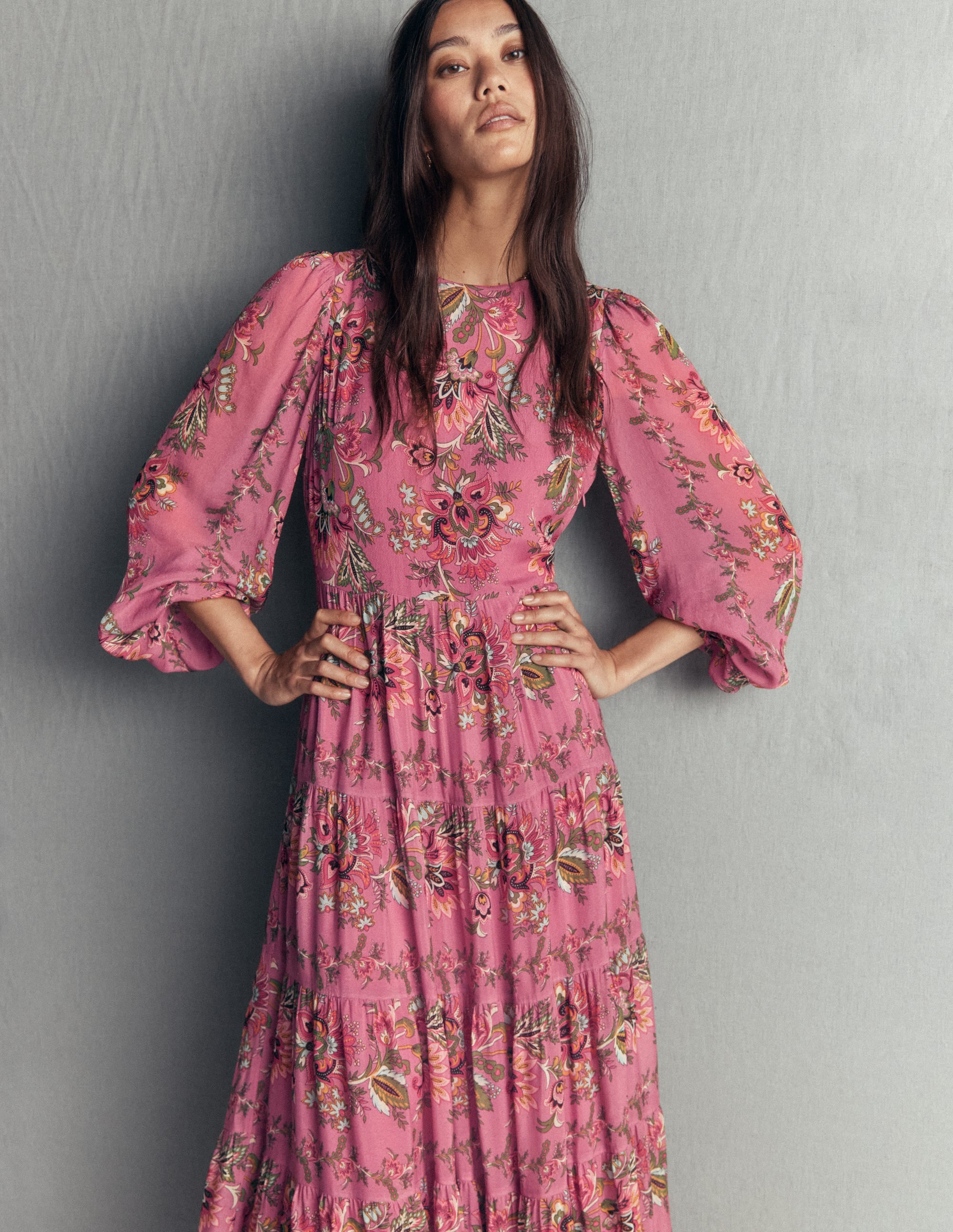 Multi Tiered Maxi Dress-Pink Heather, Frosted Flora - Image 6
